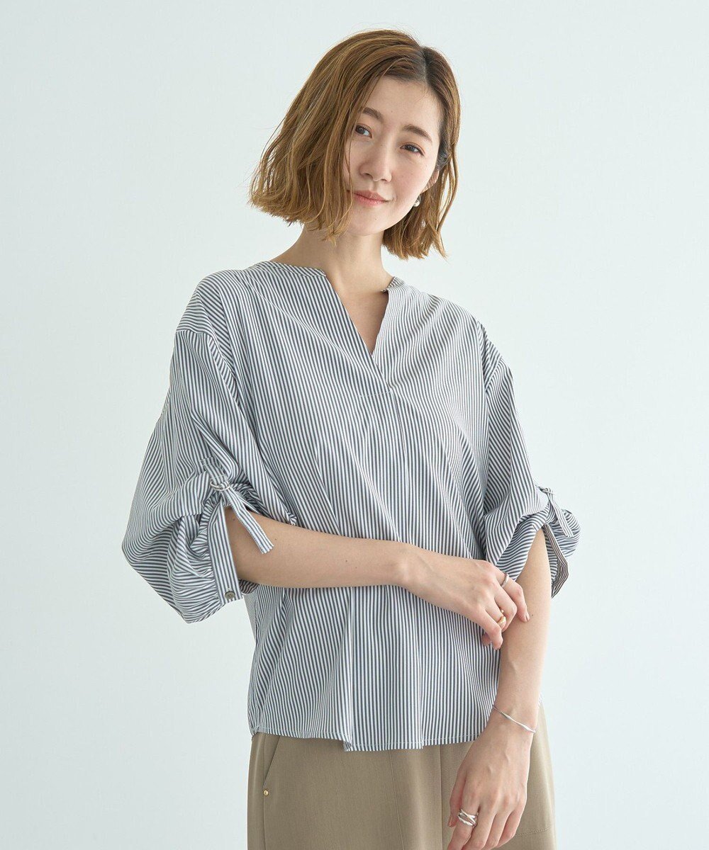 【イェッカ ヴェッカ/YECCA VECCA】の2wayボリューム袖スキッパーブラウス インテリア・キッズ・メンズ・レディースファッション・服の通販 founy(ファニー) 　ファッション　Fashion　レディースファッション　Fashion for Women　トップス・カットソー　Cut & Sew Tops　シャツ・ブラウス・オフィスカジュアル　Elegant Blouses & Button-Ups　シンプル　Simple, Minimal　スキッパー　Skipper, Open Collar　ボトム　Bottoms, Lower Wear　ポケット　Pocket, Pocket Detail　ラップ　Wrap, Wrap Design　夏　Summer　春　Spring　S/S・春夏　SS, Spring/Summer, Warm Season　Stripe|ID: prp329100004577964 ipo3291000000033412965