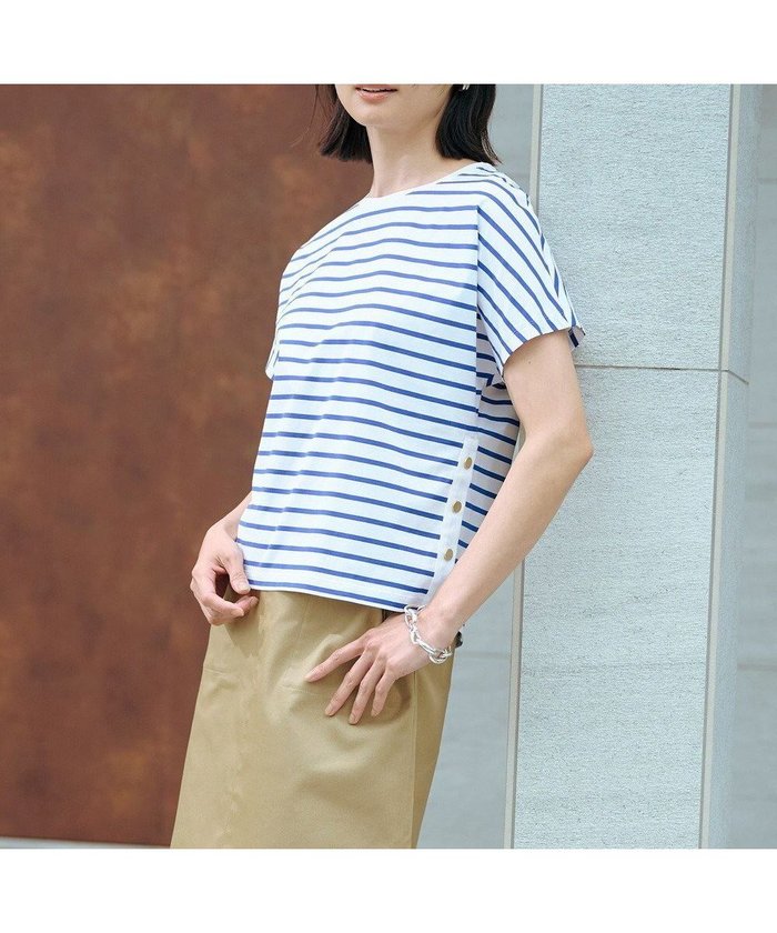 【ジェイ プレス/J.PRESS】の【WEB限定カラーあり・洗える】ULTIM天竺ボーダー カットソー インテリア・キッズ・メンズ・レディースファッション・服の通販 founy(ファニー) https://founy.com/ ファッション Fashion レディースファッション Fashion for Women トップス・カットソー Cut & Sew Tops シャツ・ブラウス・オフィスカジュアル Elegant Blouses & Button-Ups ロングTシャツ・Tシャツ Longline T-Shirts & Tees カットソー・ベーシックTシャツ Cut-and-Sewn Tops / Stretch Tees & Basics カットソー Cut and Sewn Top カーディガン Cardigan, Knitwear ジャケット Jacket, Outerwear ボーダー Border, Stripe メタル Metal, Metal Parts 切替 Switching, Contrast Panel 夏 Summer 春 Spring S/S・春夏 SS, Spring/Summer, Warm Season 洗える Machine Washable 無地 Plain, Solid Color |ID: prp329100004578057 ipo3291000000032447107