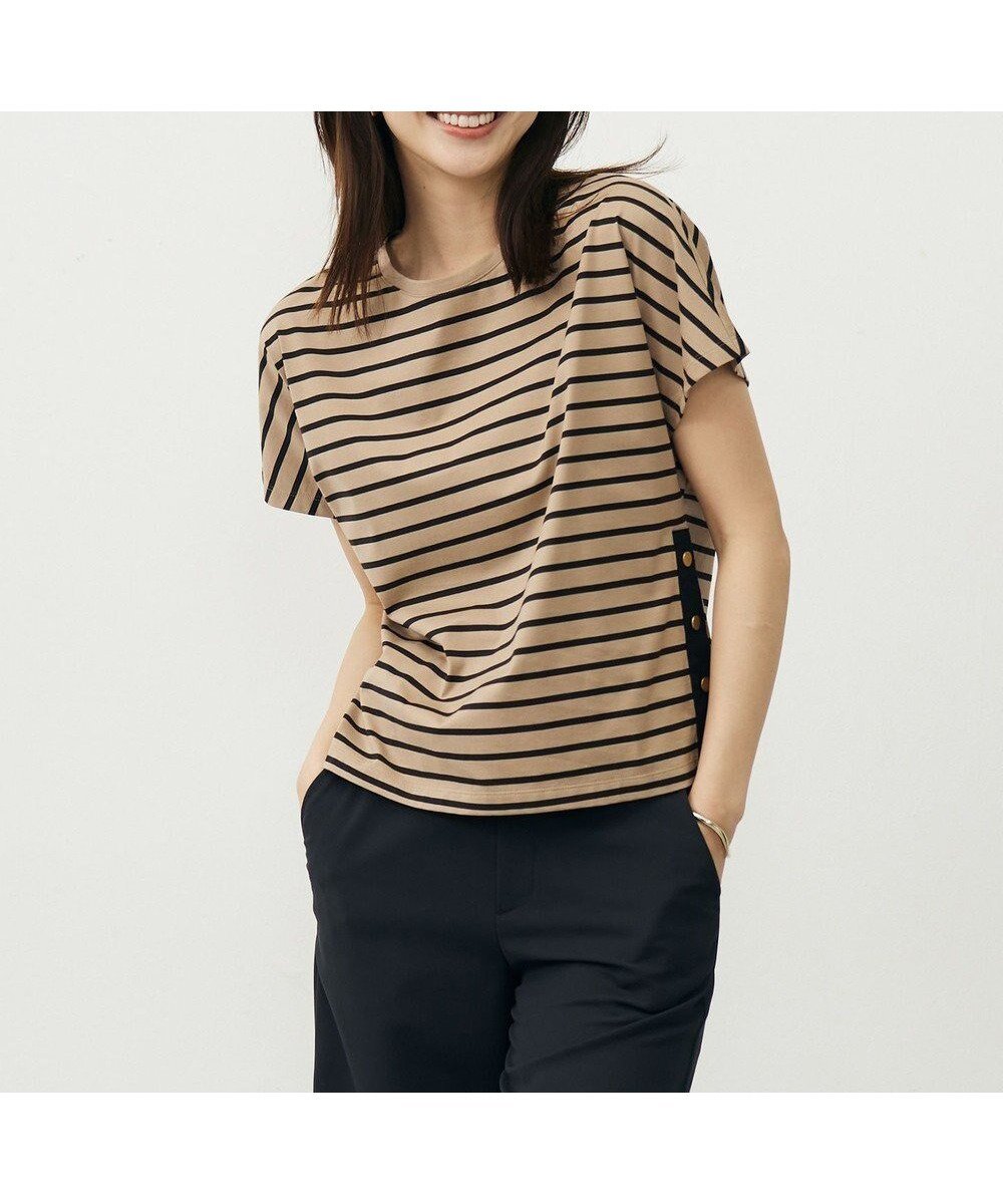 【ジェイ プレス/J.PRESS】の【WEB限定カラーあり・洗える】ULTIM天竺ボーダー カットソー インテリア・キッズ・メンズ・レディースファッション・服の通販 founy(ファニー) 　ファッション　Fashion　レディースファッション　Fashion for Women　トップス・カットソー　Cut & Sew Tops　シャツ・ブラウス・オフィスカジュアル　Elegant Blouses & Button-Ups　ロングTシャツ・Tシャツ　Longline T-Shirts & Tees　カットソー・ベーシックTシャツ　Cut-and-Sewn Tops / Stretch Tees & Basics　カットソー　Cut and Sewn Top　カーディガン　Cardigan, Knitwear　ジャケット　Jacket, Outerwear　ボーダー　Border, Stripe　メタル　Metal, Metal Parts　切替　Switching, Contrast Panel　夏　Summer　春　Spring　S/S・春夏　SS, Spring/Summer, Warm Season　洗える　Machine Washable　無地　Plain, Solid Color　モカ×ブラックボーダー系|ID: prp329100004578057 ipo3291000000034295295