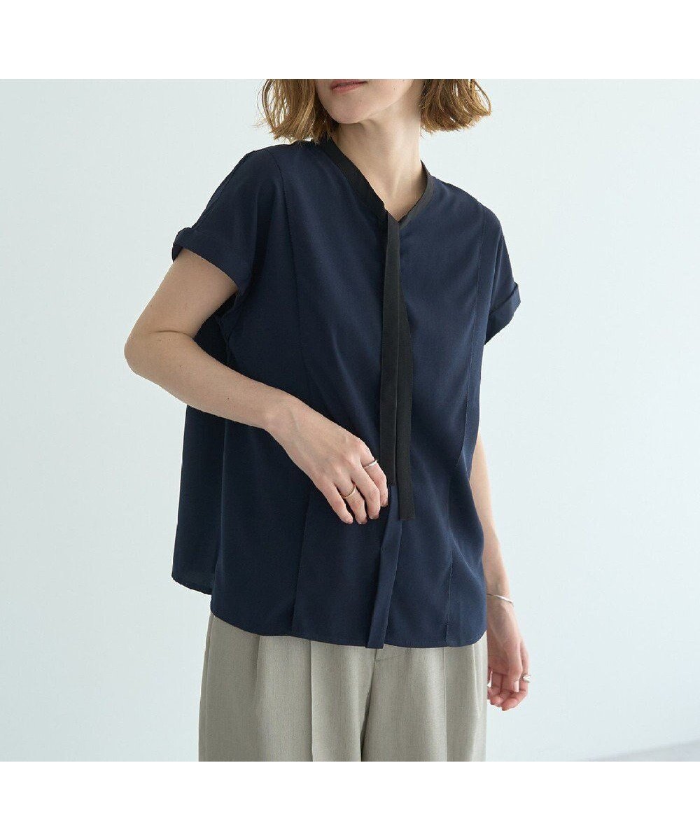【イェッカ ヴェッカ/YECCA VECCA】のナロータイブラウス インテリア・キッズ・メンズ・レディースファッション・服の通販 founy(ファニー) 　ファッション　Fashion　レディースファッション　Ladies' Fashion Online　トップス・カットソー　Tops/Tshirt　シャツ/ブラウス　Shirts/Blouses　ジョーゼット　Georgette　スリーブ　Sleeve　フレンチ　French　ポケット　Pocket　夏　Summer　春　Spring　S/S・春夏　Ss・Spring/Summer　Navy|ID: prp329100004578065 ipo3291000000032427731