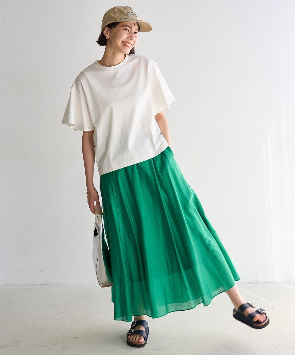 【アンフィーロ 自由区/UNFILO】のライトシアー フレアスカート インテリア・キッズ・メンズ・レディースファッション・服の通販 founy(ファニー) 　ファッション　Fashion　レディースファッション　Fashion for Women　スカート　Skirts　Aライン・フレアスカート　A-Line & Flared Skirts　キュプラ　Cupro, Eco Fabric　チェック　Check, Plaid, Tartan　フレア　Flare, Flared　モノトーン　Monotone, Black and White　エレガント 上品　Elegant　夏　Summer　春　Spring　S/S・春夏　SS, Spring/Summer, Warm Season　グリーン|ID: prp329100004578095 ipo3291000000035602458