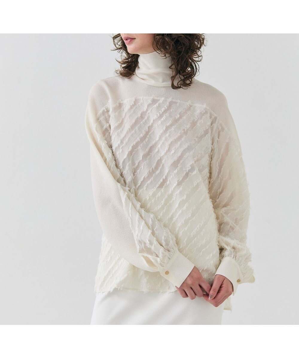 【ベイジ,/BEIGE,】の【洗える】BANKSIA / ニットコンビカットジャカードブラウス インテリア・キッズ・メンズ・レディースファッション・服の通販 founy(ファニー) 　ファッション　Fashion　レディースファッション　Fashion for Women　トップス・カットソー　Cut & Sew Tops　ニット　Knit Tops & Sweaters　シャツ・ブラウス・オフィスカジュアル　Elegant Blouses & Button-Ups　エレガント 上品　Elegant　春　Spring　洗える　Machine Washable　カットジャガード　Cut Jacquard　ジャカード／ジャガード　Jacquard, Woven Pattern　ストライプ　Stripe, Striped Pattern　ストレッチ　Stretch, Stretchy Fabric　スリット　Slit, Slit Detail　タイトスカート　Pencil Skirt, Tight Skirt　ロング　Long, Long-Length　S/S・春夏　SS, Spring/Summer, Warm Season　再入荷　Restock / Back in Stock　夏　Summer　ビジネス 仕事 通勤　Business / Work / Commuting　Meringue|ID: prp329100004579258 ipo3291000000032770904