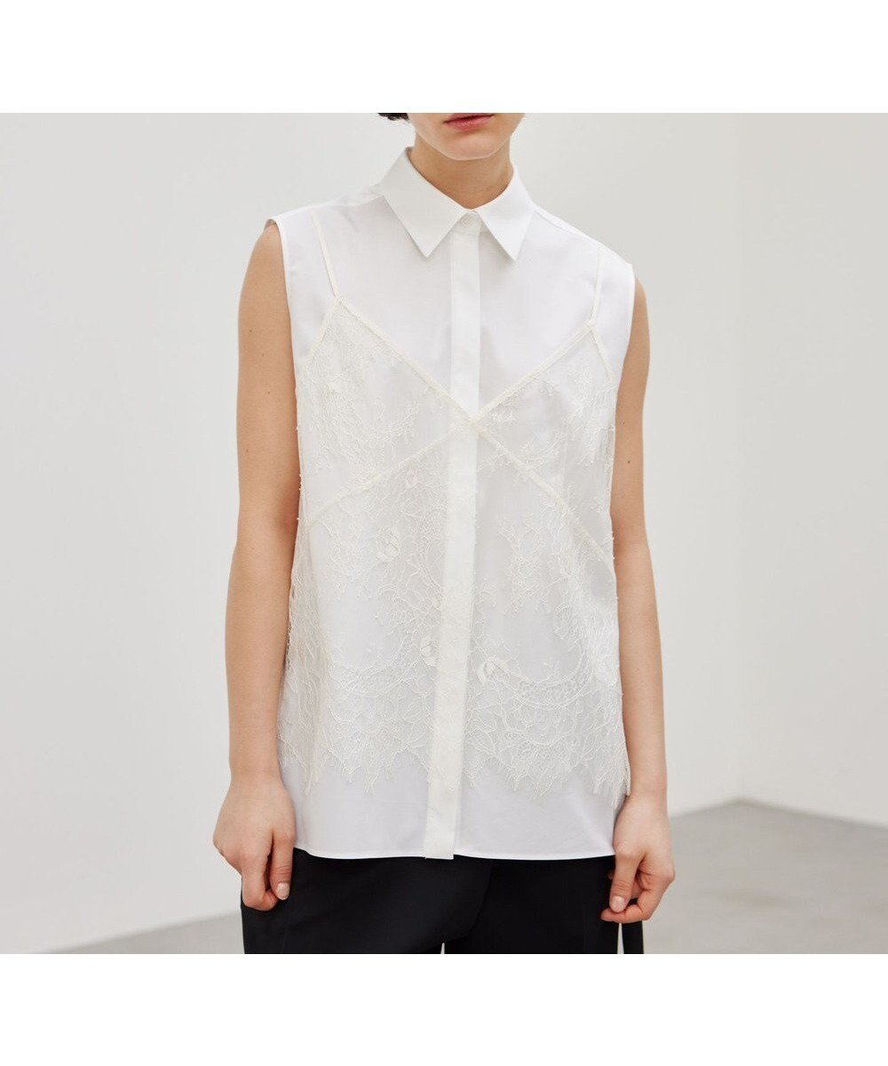 【ベイジ,/BEIGE,】のDULYS / ノースリーブブラウス インテリア・キッズ・メンズ・レディースファッション・服の通販 founy(ファニー) 　ファッション　Fashion　レディースファッション　Fashion for Women　トップス・カットソー　Cut & Sew Tops　キャミソール&ノースリーブ　Camisoles & Sleeveless Tops　シャツ・ブラウス・オフィスカジュアル　Elegant Blouses & Button-Ups　デニム　Denim, Jeans Material　ノースリーブ　Sleeveless, No-Sleeve　ラッセル　Raschel, Raschel Lace　レース　Lace, Lace Fabric　エレガント 上品　Elegant　ビジネス 仕事 通勤　Business / Work / Commuting　夏　Summer　春　Spring　S/S・春夏　SS, Spring/Summer, Warm Season　White× Ecru|ID: prp329100004579259 ipo3291000000034685553
