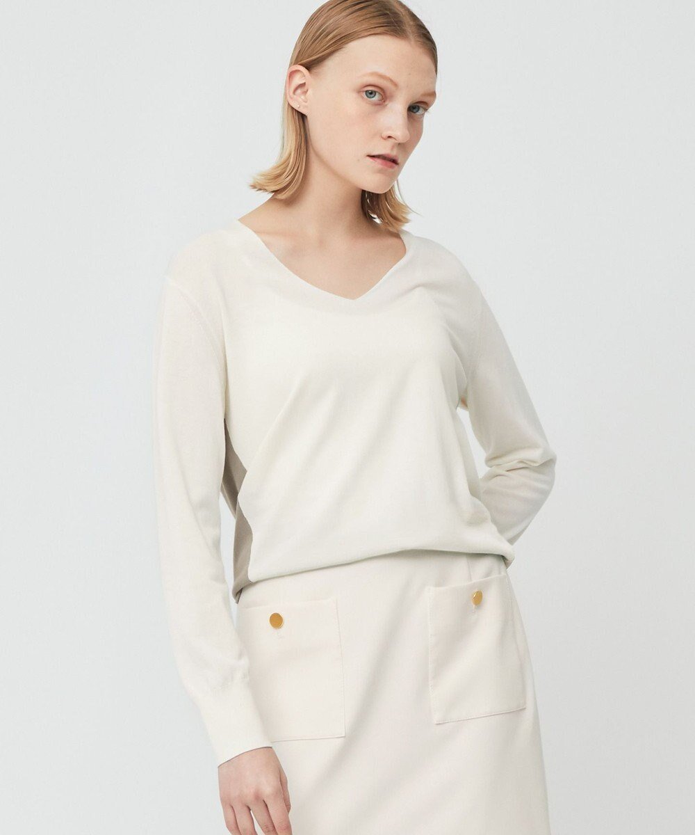 【ベイジ,/BEIGE,】のPIERIS / Vネックニット インテリア・キッズ・メンズ・レディースファッション・服の通販 founy(ファニー) 　ファッション　Fashion　レディースファッション　Fashion for Women　トップス・カットソー　Cut & Sew Tops　ニット　Knit Tops & Sweaters　Vネックトップス　V-Neck Tops / V-Cut Neckline Shirts　2023年　2023　2023春夏・S/S　Spring/Summer 2023 SS23　セーター　Sweater, Knitwear　ブロッキング　Color Blocking, Panel Design　ボトム　Bottoms, Lower Wear　ラウンド　Round, Round Neck　夏　Summer　春　Spring　S/S・春夏　SS, Spring/Summer, Warm Season　Ecru×Steel|ID: prp329100004579289 ipo3291000000034317551