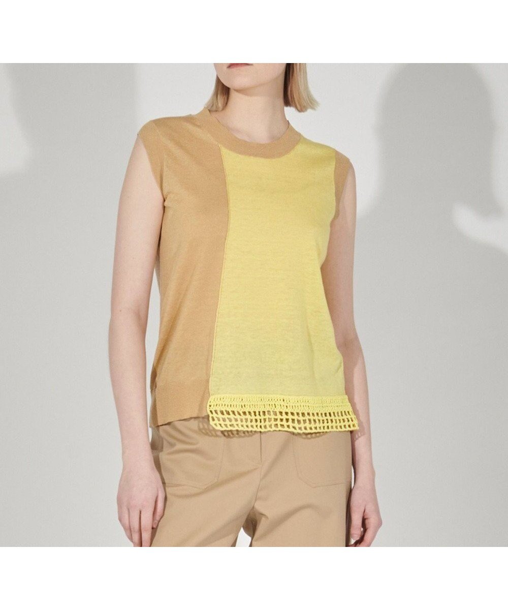 【ジョゼフ/JOSEPH】のバイカラーリネン スリーブレスニット インテリア・キッズ・メンズ・レディースファッション・服の通販 founy(ファニー) 　ファッション　Fashion　レディースファッション　Fashion for Women　トップス・カットソー　Cut & Sew Tops　ニット　Knit Tops & Sweaters　シアー　Sheer, See-Through　シンプル　Simple, Minimal　セーター　Sweater, Knitwear　ドッキング　Docking, Mixed Material　フェミニン　Feminine, Girly　リネン　Linen, Linen Fabric　夏　Summer　春　Spring　S/S・春夏　SS, Spring/Summer, Warm Season　Desert|ID: prp329100004579518 ipo3291000000032645312