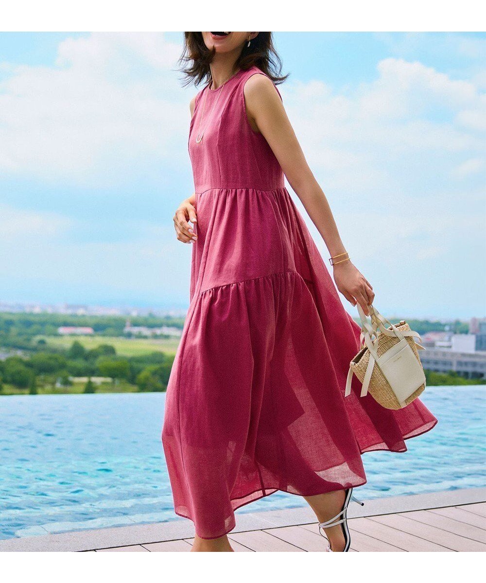【23区/NIJYUSANKU】の【一部店舗限定/接触冷感/洗える】ラミータンブラー ノースリーブ ワンピース インテリア・キッズ・メンズ・レディースファッション・服の通販 founy(ファニー) 　ファッション　Fashion　レディースファッション　Fashion for Women　ワンピース　Dresses　春　Spring　洗える　Machine Washable　ギャザー　Gathered, Ruffled　シアー　Sheer, See-Through　タンブラー　Tumbler, Travel Mug　ティアード　Tiered, Tiered Style　ノースリーブ　Sleeveless, No-Sleeve　フィット　Fit, Slim Fit　ローズ　Rose, Rose Motif　S/S・春夏　SS, Spring/Summer, Warm Season　夏　Summer　2025年　2025　2025春夏・S/S　Spring/Summer 2025 SS25　ローズ系|ID: prp329100004579580 ipo3291000000032710909