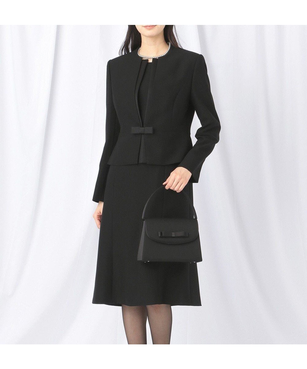 【自由区 FORMAL/JIYU-KU FORMAL】の【ウォッシャブル対応】ドビーボーダーリボン ジャケット+ワンピース インテリア・キッズ・メンズ・レディースファッション・服の通販 founy(ファニー) 　ファッション　Fashion　レディースファッション　Fashion for Women　アウター　Coat / Outerwear Collection　レディースジャケット・軽アウター　Jackets　スーツ　Business Suits & Workwear　スーツジャケット・オフィスブレザー　Suit Jackets / Blazers　スーツセット・2点セット・レディーススーツ　Suit Sets / 2-Piece Suits / Office Suit Sets　おすすめ　Recommended / Our Picks　アンサンブル　Ensemble Set　ウォッシャブル　Machine Washable　グログラン　Grosgrain, Grosgrain Ribbon　シンプル　Simple, Minimal　ジャケット　Jacket, Outerwear　スーツ　Suit, Formalwear　セットアップ　Set-Up, Coordinated Outfit　フォーマル　Formal, Dressy　リボン　Ribbon, Bow　エレガント 上品　Elegant　夏　Summer　S/S・春夏　SS, Spring/Summer, Warm Season　A/W・秋冬　Autumn/Winter　ブラック系|ID: prp329100004579768 ipo3291000000033430317