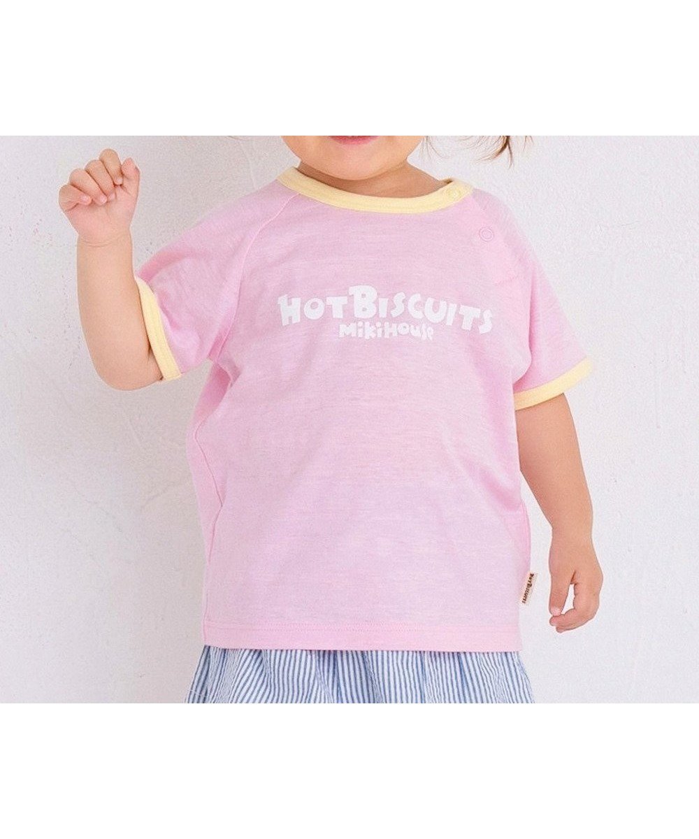 【ミキハウスホットビスケッツ/MIKI HOUSE HOT BISCUITS / KIDS】の【80-120cm】 バック顔ドン 異番手 半袖Tシャツ インテリア・キッズ・メンズ・レディースファッション・服の通販 founy(ファニー) 　ファッション　Fashion　キッズファッション　Fashion for Kids　トップス・カットソー　Cut & Sew Tops　おすすめ　Recommended / Our Picks　カットソー　Cut and Sewn Top　カラフル　Colorful Design　ハーフ　Half, Half-Length　パイピング　Piping, Trim Design　ベビー　Baby, Babywear　人気　Popular, Best Seller　半袖　Short Sleeve, Half Sleeve　夏　Summer　春　Spring　S/S・春夏　SS, Spring/Summer, Warm Season　ピンク|ID: prp329100004580360 ipo3291000000033383986