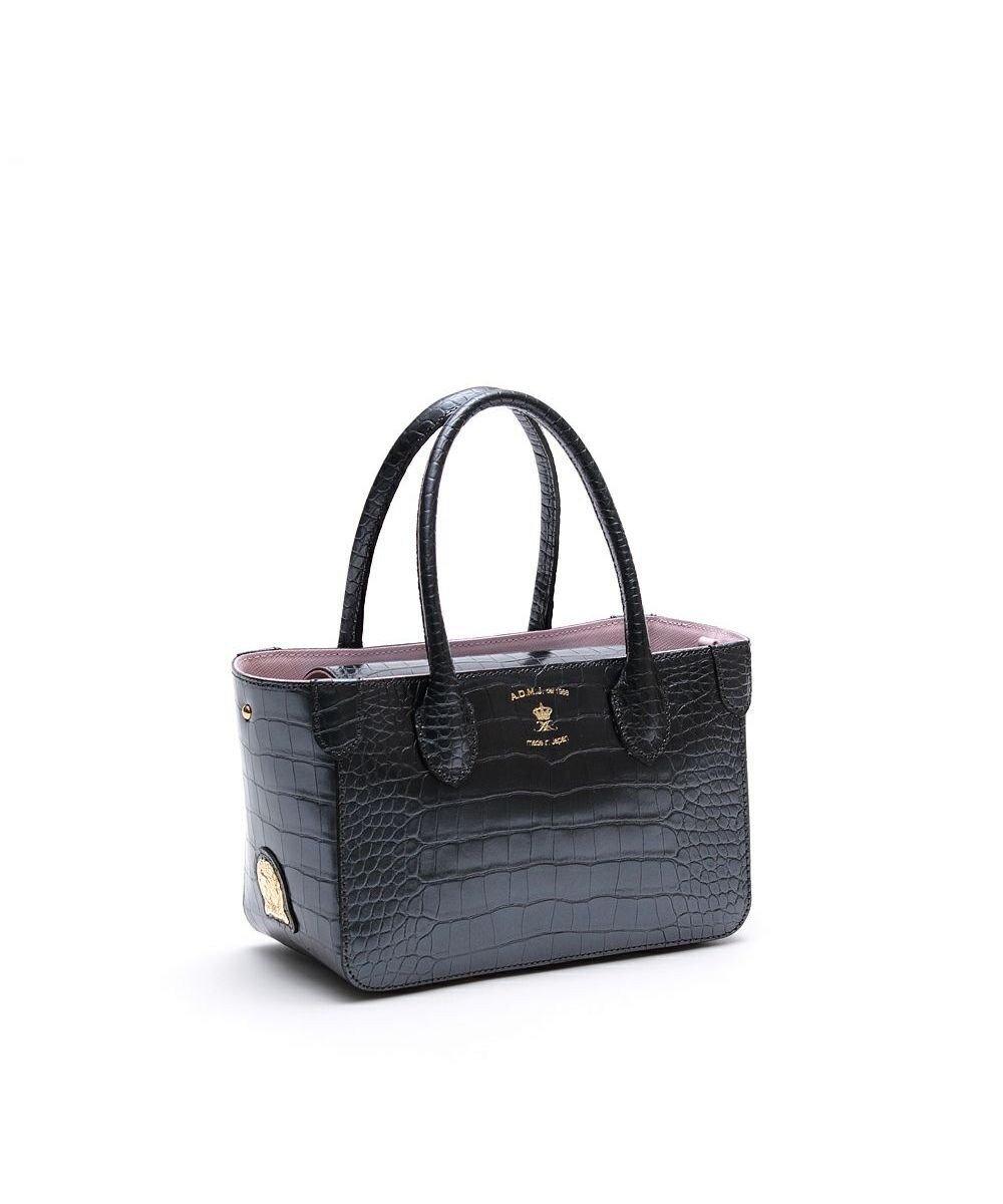 【アクセソワドゥマドモワゼルジャップ/A.D.M.J】の【牛革】クロコ型押し/ ミニトートバッグ インテリア・キッズ・メンズ・レディースファッション・服の通販 founy(ファニー) 　ファッション　Fashion　レディースファッション　Fashion for Women　バッグ　Bags　クロコ　Crocodile, Croc Embossed　バランス　Balance, Style Balance　ポケット　Pocket, Pocket Detail　ポーチ　Pouch, Small Case　マグネット　Magnet, Magnetic Closure　メタリック　Metallic, Shiny Finish　ラップ　Wrap, Wrap Design　オニキス|ID: prp329100004580391 ipo3291000000033675802