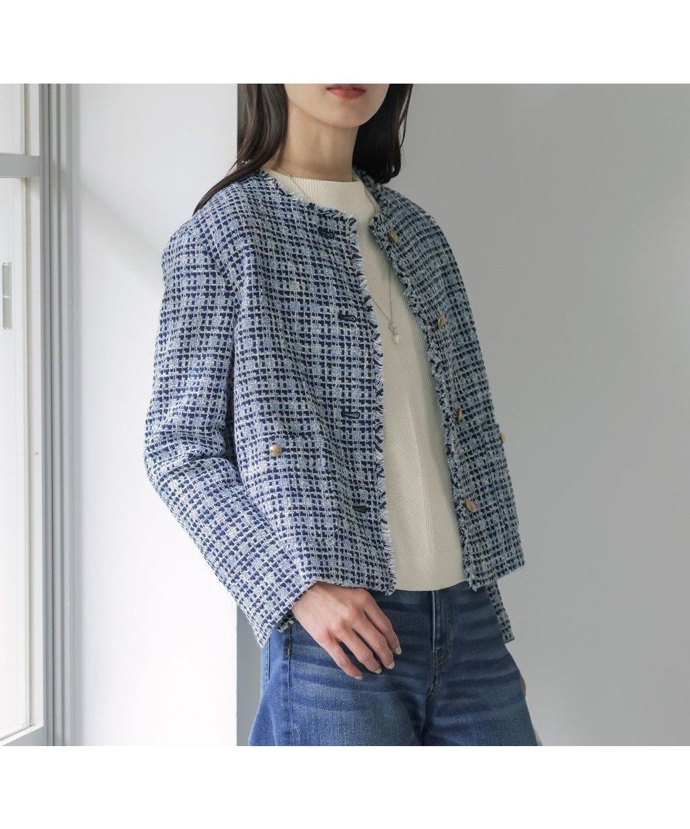 【ジェイ プレス/J.PRESS】のファニーツイード ノーカラー ジャケット インテリア・キッズ・メンズ・レディースファッション・服の通販 founy(ファニー) 　ファッション　Fashion　レディースファッション　Ladies' Fashion Online　アウター　Coat Outerwear　ジャケット　Jackets　ノーカラージャケット　No Collar Leather Jackets　おすすめ　Recommend　エレガント 上品　Elegant　オケージョン　Occasion　クラシック　Classic　ジャケット　Jacket　セレモニー　Ceremony　ツイード　Tweed　デニム　Denim　トレンド　Trend　バランス　Balance　フリンジ　Fringe　ボトム　Bottom　メタル　Metal　モダン　Modern　A/W・秋冬　Aw・Autumn/Winter・Fw・Fall-Winter　軽量　Lightweight　ホワイト×ブルー×ネイビー系|ID: prp329100004580397 ipo3291000000032542418