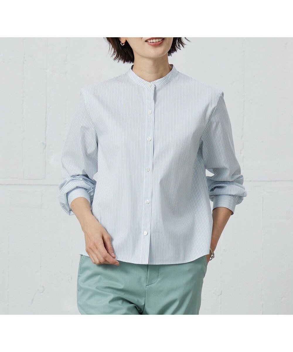 【ジェイ プレス/J.PRESS】の【洗える】BEZ VEGA バンドカラー ブラウス 人気、トレンドファッション・服の通販 founy(ファニー) 　ファッション　Fashion　レディースファッション　Fashion for Women　トップス・カットソー　Cut & Sew Tops　シャツ・ブラウス・オフィスカジュアル　Elegant Blouses & Button-Ups　クロップド　Cropped, Short Length　コンパクト　Compact, Small Size　ストライプ　Stripe, Striped Pattern　バランス　Balance, Style Balance　ペーパー　Paper, Kraft Paper　リラックス　Relax, Relaxed Fit　夏　Summer　春　Spring　S/S・春夏　SS, Spring/Summer, Warm Season　洗える　Machine Washable　長袖　Long Sleeve, Full Sleeve　 other-1|ID: prp329100004580421 ipo3291000000034745558