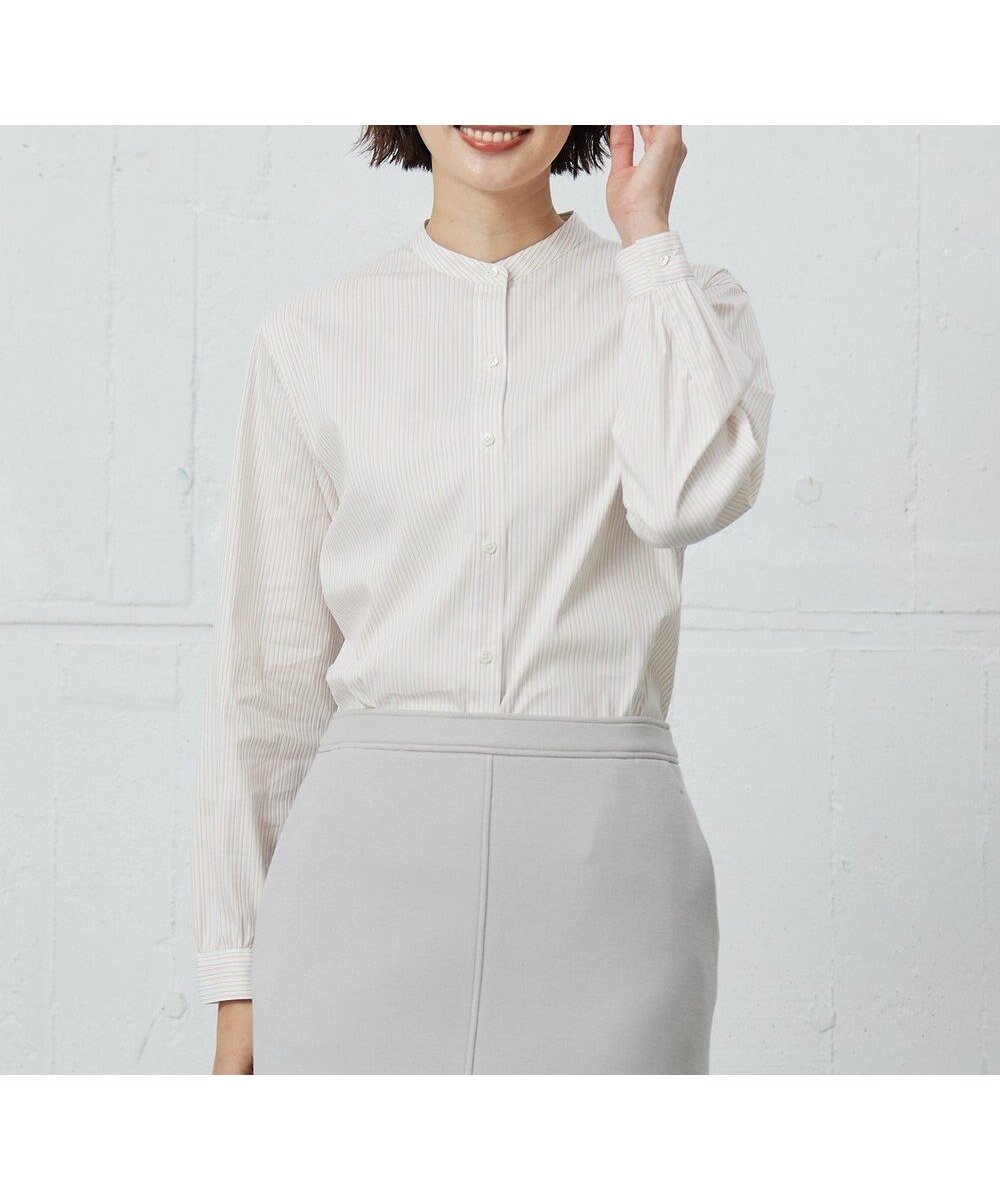 【ジェイ プレス/J.PRESS】の【洗える】BEZ VEGA バンドカラー ブラウス インテリア・キッズ・メンズ・レディースファッション・服の通販 founy(ファニー) 　ファッション　Fashion　レディースファッション　Fashion for Women　トップス・カットソー　Cut & Sew Tops　シャツ・ブラウス・オフィスカジュアル　Elegant Blouses & Button-Ups　クロップド　Cropped, Short Length　コンパクト　Compact, Small Size　ストライプ　Stripe, Striped Pattern　バランス　Balance, Style Balance　ペーパー　Paper, Kraft Paper　リラックス　Relax, Relaxed Fit　夏　Summer　春　Spring　S/S・春夏　SS, Spring/Summer, Warm Season　洗える　Machine Washable　長袖　Long Sleeve, Full Sleeve　ホワイト×ピンク系|ID: prp329100004580421 ipo3291000000034745560