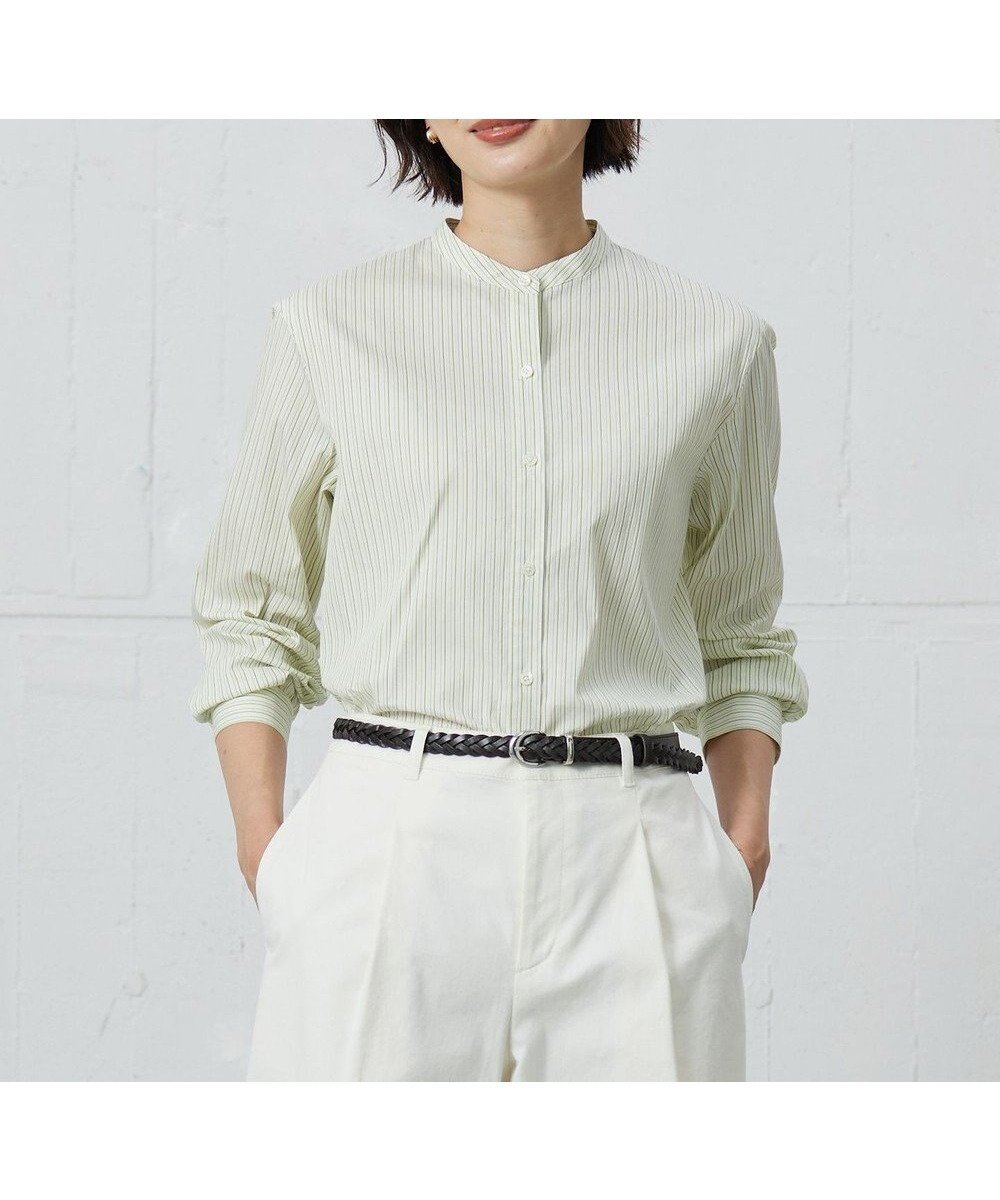 【ジェイ プレス/J.PRESS】の【洗える】BEZ VEGA バンドカラー ブラウス インテリア・キッズ・メンズ・レディースファッション・服の通販 founy(ファニー) 　ファッション　Fashion　レディースファッション　Fashion for Women　トップス・カットソー　Cut & Sew Tops　シャツ・ブラウス・オフィスカジュアル　Elegant Blouses & Button-Ups　クロップド　Cropped, Short Length　コンパクト　Compact, Small Size　ストライプ　Stripe, Striped Pattern　バランス　Balance, Style Balance　ペーパー　Paper, Kraft Paper　リラックス　Relax, Relaxed Fit　夏　Summer　春　Spring　S/S・春夏　SS, Spring/Summer, Warm Season　洗える　Machine Washable　長袖　Long Sleeve, Full Sleeve　イエロー×ネイビー系|ID: prp329100004580421 ipo3291000000034745561