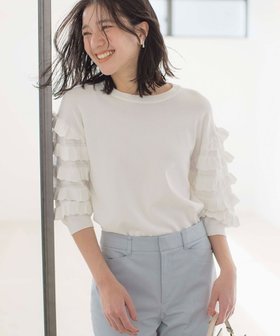 【組曲/KUMIKYOKU】 【WEB限定カラーあり】MINA 袖フリルニットプルオーバー人気、トレンドファッション・服の通販 founy(ファニー) ファッション Fashion レディースファッション Fashion for Women トップス・カットソー Cut & Sew Tops ニット Knit Tops & Sweaters カジュアルプルオーバー・ニットトップス Pullovers & Knit Tops / Casual Pullovers 春 Spring ストレッチ Stretch, Stretchy Fabric スリット Slit, Slit Detail セーター Sweater, Knitwear フリル Frill, Ruffle レース Lace, Lace Fabric S/S・春夏 SS, Spring/Summer, Warm Season 夏 Summer エレガント 上品 Elegant |ID:prp329100004580468