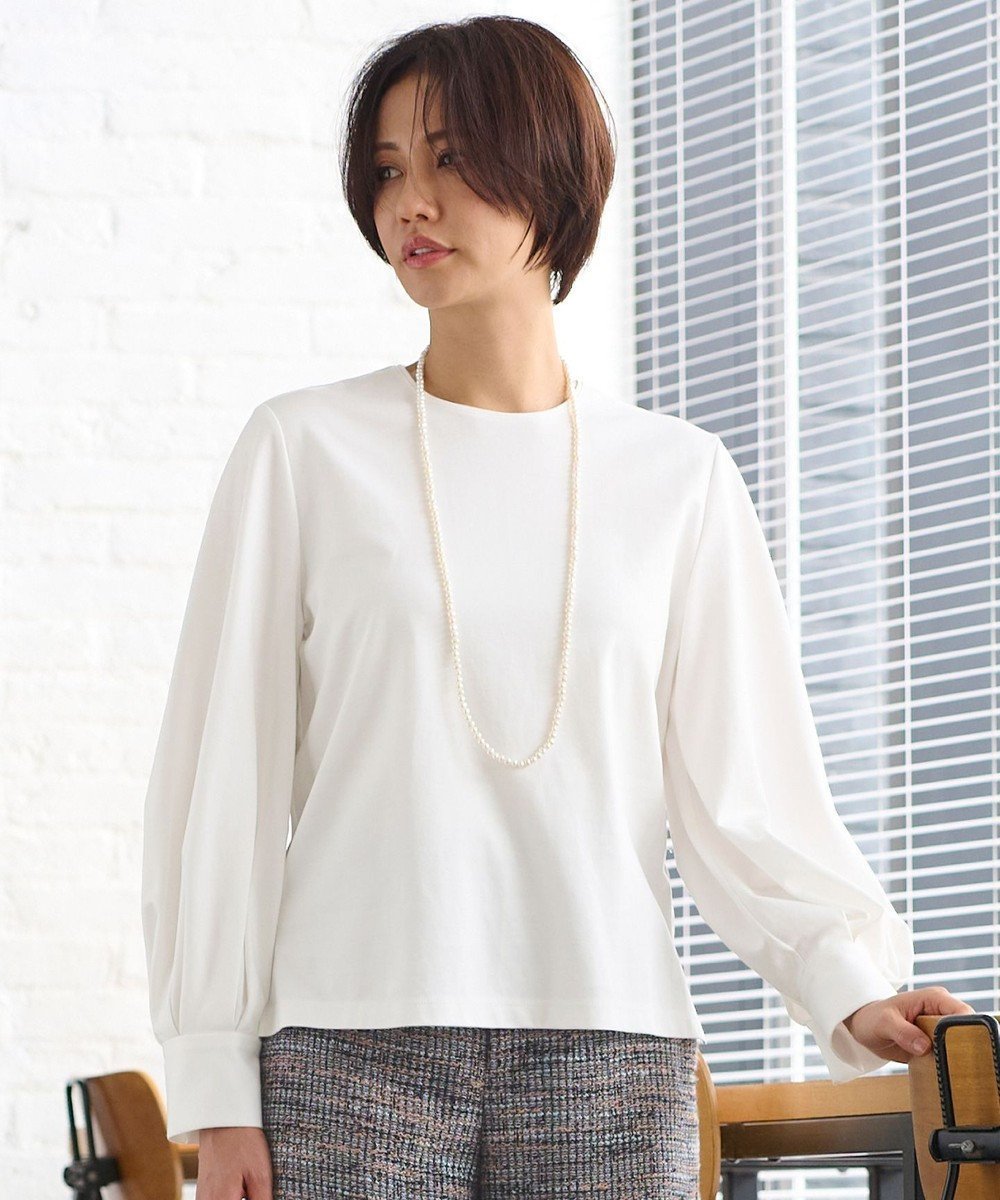 【自由区/JIYU-KU】の【洗える】ハイカウントパフスリーブ カットソー インテリア・キッズ・メンズ・レディースファッション・服の通販 founy(ファニー) 　ファッション　Fashion　レディースファッション　Ladies' Fashion Online　トップス・カットソー　Tops/Tshirt　シャツ/ブラウス　Shirts/Blouses　ロング / Tシャツ　T-Shirts　カットソー　Cut and Sewn　インナー　Inner　カットソー　Cut And Sew　カフス　Cuffs　シンプル　Simple　ストレッチ　Stretch　スリーブ　Sleeve　パール　Pearl　洗える　Washable　A/W・秋冬　Aw・Autumn/Winter・Fw・Fall-Winter　アイボリー系|ID: prp329100004580471 ipo3291000000032660099