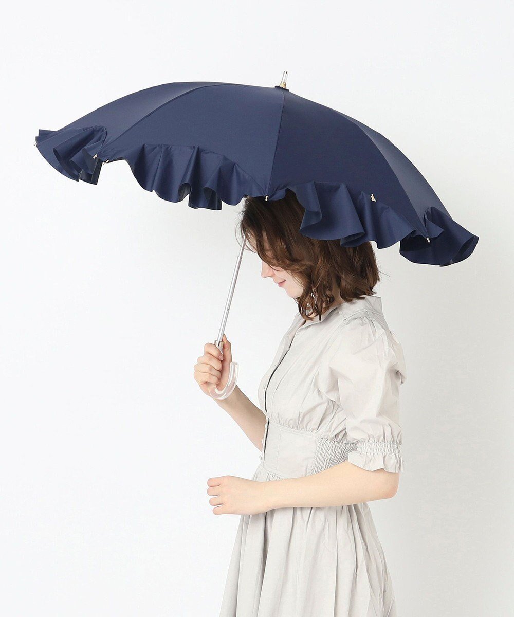 【ムーンバット/MOONBAT】の【雑誌掲載 美人百花6月号】ランバン オン ブルー 晴雨兼用日傘 長傘 フレアフリル&チャーム 遮光 遮熱 UV インテリア・キッズ・メンズ・レディースファッション・服の通販 founy(ファニー) 　雑誌掲載アイテム　Magazine Picks & Fashion Features　ファッション雑誌　Fashion Magazines　ビジンヒャッカ　美人百花　ファッション　Fashion　レディースファッション　Fashion for Women　レイングッズ・傘・晴雨兼用傘　Umbrellas & Rain Gear　6月号　June Issue, Jun. Edition　チャーム　Charm, Pendant　フリル　Frill, Ruffle　フレア　Flare, Flared　ミックス　Mix, Mixed Style　傘　Umbrella, Parasol　日傘　Parasol, UV Umbrella　雑誌　Magazine, Fashion Magazine　ネイビーブルー|ID: prp329100004580854 ipo3291000000034629637