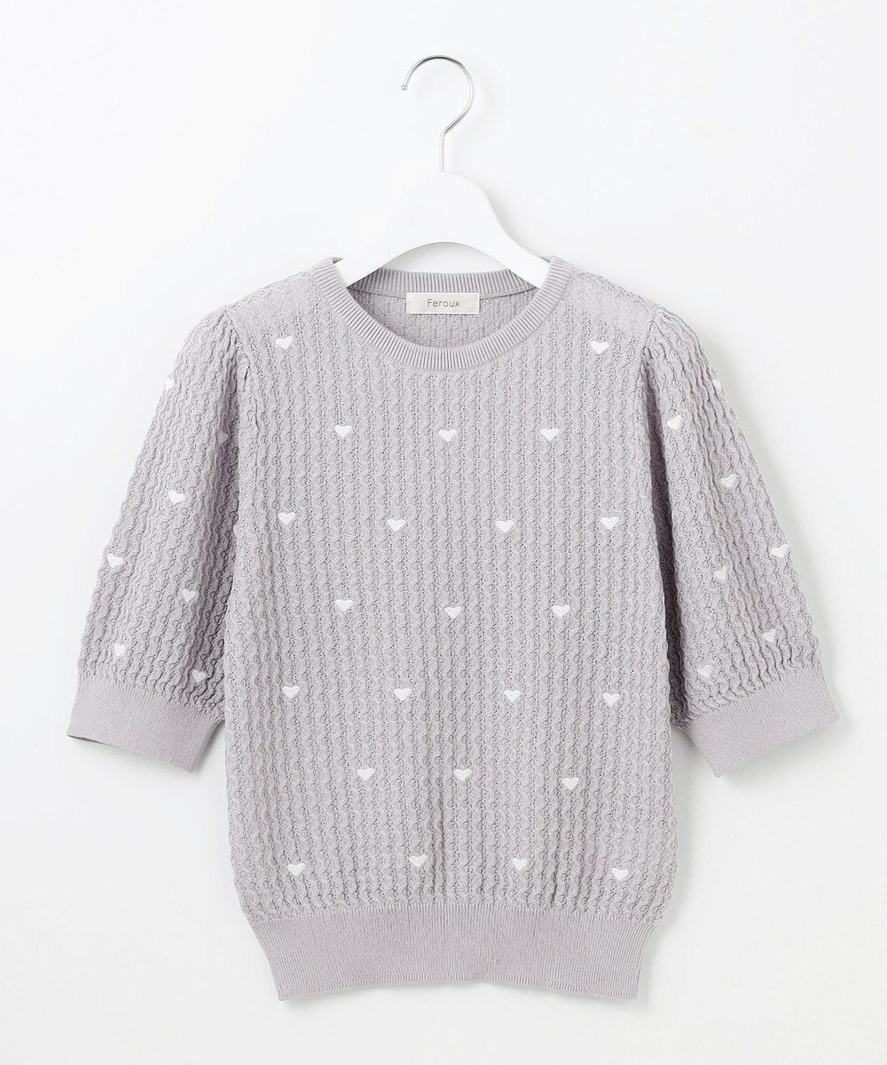 【フェルゥ/Feroux】の【洗える】ハーフスリーブ ハート刺繍 ニット インテリア・キッズ・メンズ・レディースファッション・服の通販 founy(ファニー) ファッション Fashion レディースファッション Fashion for Women トップス・カットソー Cut & Sew Tops ニット Knit Tops & Sweaters スリーブ Sleeve, Long Sleeve / Short Sleeve セーター Sweater, Knitwear デニム Denim, Jeans Material ハーフ Half, Half-Length ランダム Random, Irregular 夏 Summer 春 Spring S/S・春夏 SS, Spring/Summer, Warm Season 洗える Machine Washable パープル系|ID: prp329100004580962 ipo3291000000034199487