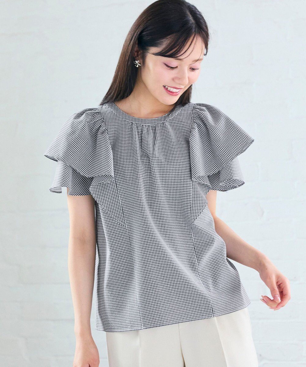 【フェルゥ/Feroux】の【洗える】袖フリルブラウス インテリア・キッズ・メンズ・レディースファッション・服の通販 founy(ファニー) ファッション Fashion レディースファッション Fashion for Women トップス・カットソー Cut & Sew Tops シャツ・ブラウス・オフィスカジュアル Elegant Blouses & Button-Ups アクセサリー Fashion Accessories 春 Spring 洗える Machine Washable ギャザー Gathered, Ruffled サッカー Seersucker, Summer Fabric ジャケット Jacket, Outerwear スリット Slit, Slit Detail スリーブ Sleeve, Long Sleeve / Short Sleeve チェック Check, Plaid, Tartan バランス Balance, Style Balance フリル Frill, Ruffle ラウンド Round, Round Neck リボン Ribbon, Bow S/S・春夏 SS, Spring/Summer, Warm Season 夏 Summer エレガント 上品 Elegant ビジネス 仕事 通勤 Business / Work / Commuting ブラック系1|ID: prp329100004580984 ipo3291000000034199563