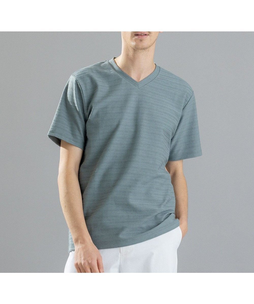 【ジョゼフ オム/JOSEPH HOMME / MEN】のメランジリップル Vネックカットソー インテリア・キッズ・メンズ・レディースファッション・服の通販 founy(ファニー) 　ファッション　Fashion　メンズファッション　Men's Style Online　トップス・カットソー　Tops/Tshirt/Men　シャツ　Shirts　カットソー　Cut And Sew　シャドー　Shadow　シンプル　Simple　ジャケット　Jacket　ベーシック　Basic　ボーダー　Border　メランジ　Melange　レギュラー　Regular　エレガント 上品　Elegant　半袖　Short Sleeve　夏　Summer　春　Spring　S/S・春夏　Ss・Spring/Summer　ピーコックグリーン系|ID: prp329100004581803 ipo3291000000032649609
