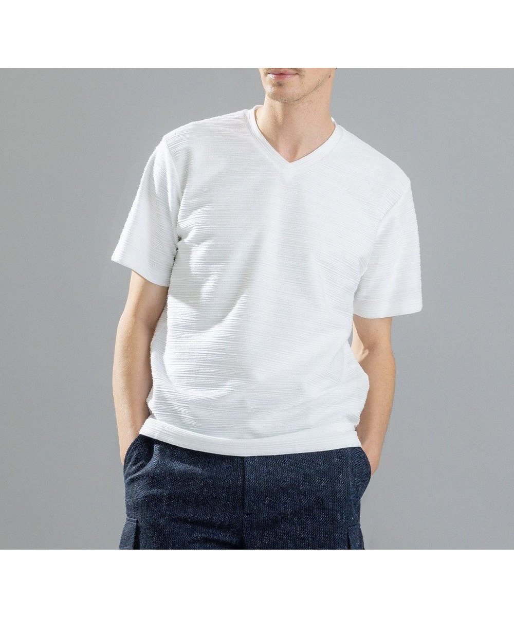 【ジョゼフ オム/JOSEPH HOMME / MEN】のメランジリップル Vネックカットソー インテリア・キッズ・メンズ・レディースファッション・服の通販 founy(ファニー) 　ファッション　Fashion　メンズファッション　Men's Style Online　トップス・カットソー　Tops/Tshirt/Men　シャツ　Shirts　カットソー　Cut And Sew　シャドー　Shadow　シンプル　Simple　ジャケット　Jacket　ベーシック　Basic　ボーダー　Border　メランジ　Melange　レギュラー　Regular　エレガント 上品　Elegant　半袖　Short Sleeve　夏　Summer　春　Spring　S/S・春夏　Ss・Spring/Summer　ホワイト系|ID: prp329100004581803 ipo3291000000032649610