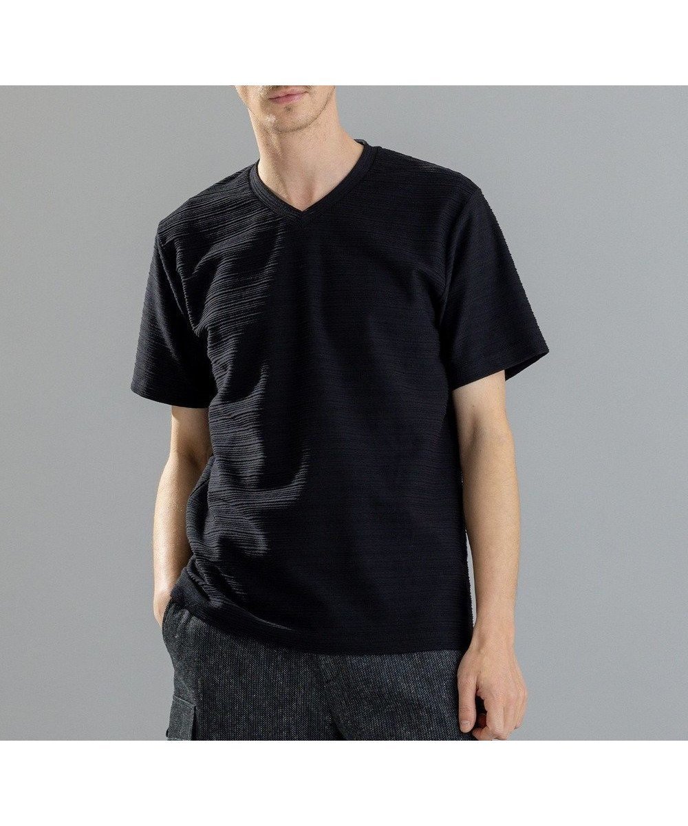 【ジョゼフ オム/JOSEPH HOMME / MEN】のメランジリップル Vネックカットソー インテリア・キッズ・メンズ・レディースファッション・服の通販 founy(ファニー) 　ファッション　Fashion　メンズファッション　Men's Style Online　トップス・カットソー　Tops/Tshirt/Men　シャツ　Shirts　カットソー　Cut And Sew　シャドー　Shadow　シンプル　Simple　ジャケット　Jacket　ベーシック　Basic　ボーダー　Border　メランジ　Melange　レギュラー　Regular　エレガント 上品　Elegant　半袖　Short Sleeve　夏　Summer　春　Spring　S/S・春夏　Ss・Spring/Summer　ブラック系|ID: prp329100004581803 ipo3291000000032649611