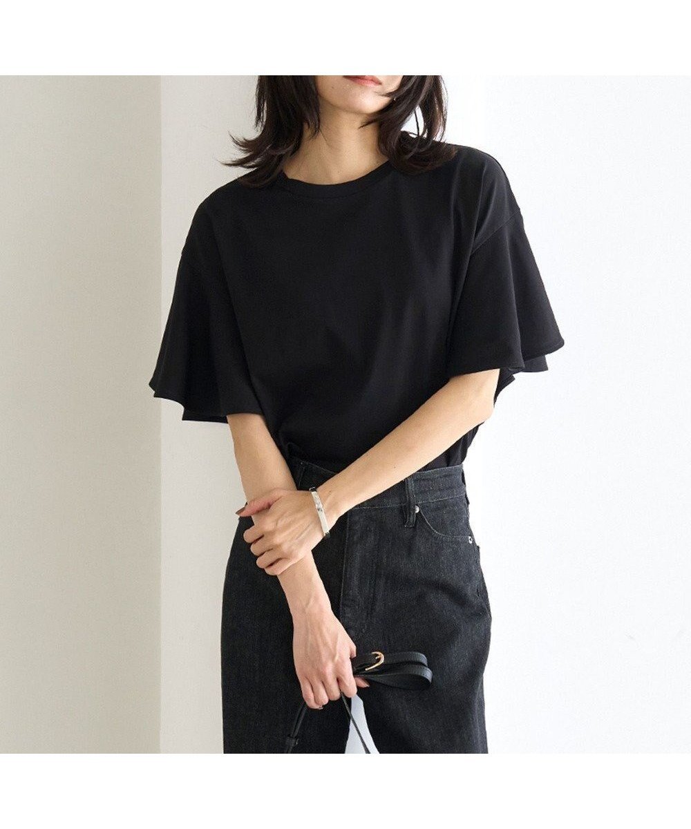 【アンフィーロ 自由区/UNFILO】の【UVカット/接触冷感】フレアスリーブ Tシャツ インテリア・キッズ・メンズ・レディースファッション・服の通販 founy(ファニー) 　ファッション　Fashion　レディースファッション　Fashion for Women　トップス・カットソー　Cut & Sew Tops　シャツ・ブラウス・オフィスカジュアル　Elegant Blouses & Button-Ups　ロングTシャツ・Tシャツ　Longline T-Shirts & Tees　カットソー・ベーシックTシャツ　Cut-and-Sewn Tops / Stretch Tees & Basics　春　Spring　カットソー　Cut and Sewn Top　クロップド　Cropped, Short Length　ストレッチ　Stretch, Stretchy Fabric　スリーブ　Sleeve, Long Sleeve / Short Sleeve　フレア　Flare, Flared　S/S・春夏　SS, Spring/Summer, Warm Season　おすすめ　Recommended / Our Picks　夏　Summer　ブラック|ID: prp329100004581834 ipo3291000000032465780