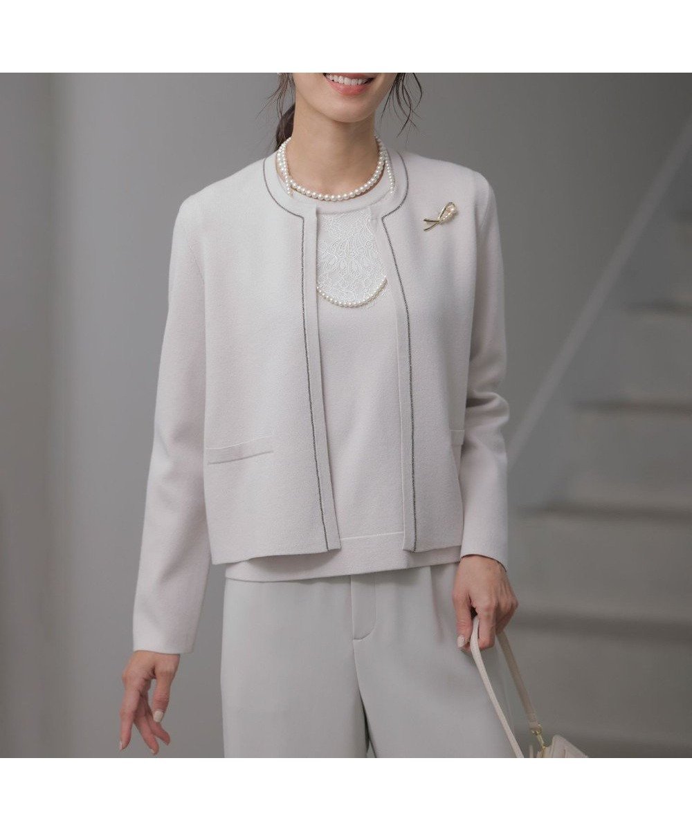 【ジェイ プレス/J.PRESS】の【洗える】DÉCOR ニット ジャケット インテリア・キッズ・メンズ・レディースファッション・服の通販 founy(ファニー) 　ファッション　Fashion　レディースファッション　Ladies' Fashion Online　アウター　Coat Outerwear　ジャケット　Jackets　ノーカラージャケット　No Collar Leather Jackets　おすすめ　Recommend　アンサンブル　Ensemble　クラシカル　Classical　ジャケット　Jacket　ストレッチ　Stretch　ビジュー　Bijou　レース　Race　エレガント 上品　Elegant　洗える　Washable　A/W・秋冬　Aw・Autumn/Winter・Fw・Fall-Winter　ライトベージュ系|ID: prp329100004581864 ipo3291000000032547618