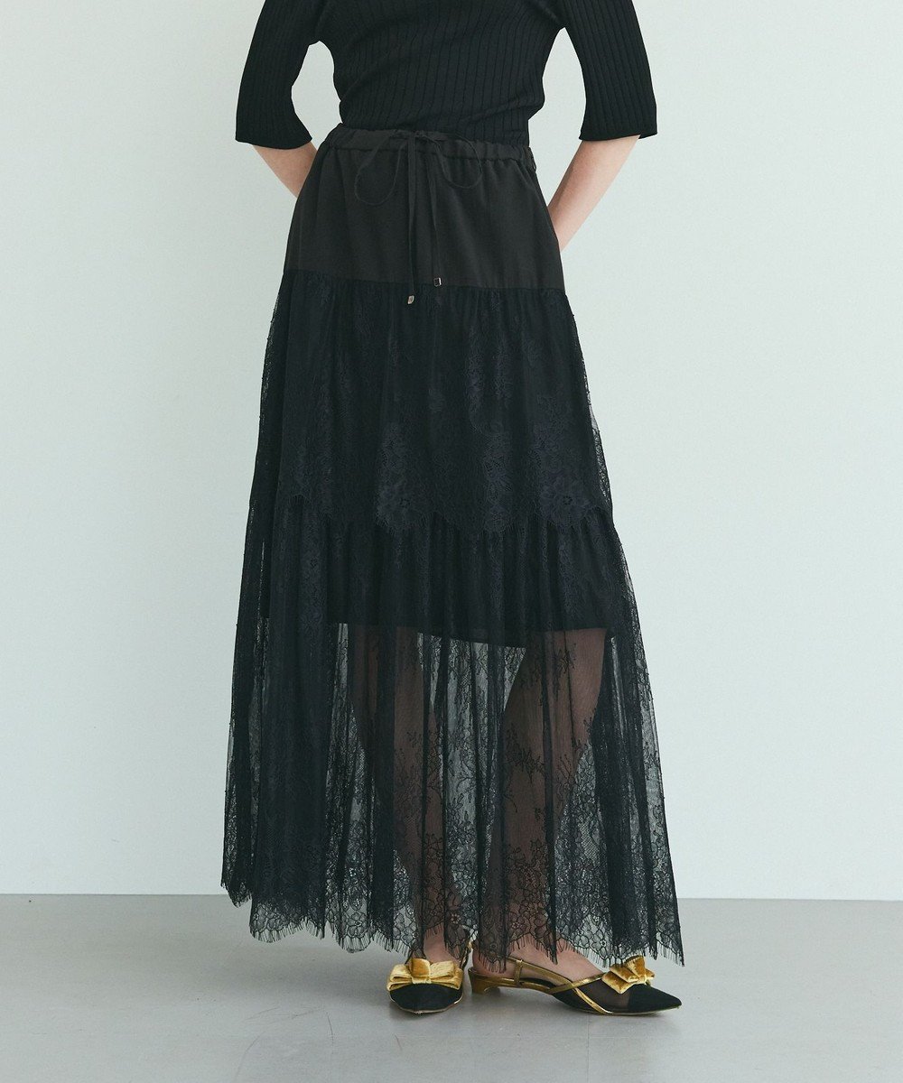 【グレース コンチネンタル/GRACE CONTINENTAL】のレース切替ティアードスカート インテリア・キッズ・メンズ・レディースファッション・服の通販 founy(ファニー) 　ファッション　Fashion　レディースファッション　Fashion for Women　スカート　Skirts　ティアードスカート　Tiered Skirts　スカラップ　Scallop, Scalloped Edge　セットアップ　Set-Up, Coordinated Outfit　ティアードスカート　Tiered Skirt, Flounced Skirt　リュクス　Luxury, Elegant, High-End, Chic　レース　Lace, Lace Fabric　ロマンティック　Romantic, Feminine Style　ロング　Long, Long-Length　切替　Switching, Contrast Panel　夏　Summer　春　Spring　S/S・春夏　SS, Spring/Summer, Warm Season　ブラック|ID: prp329100004582132 ipo3291000000033657035