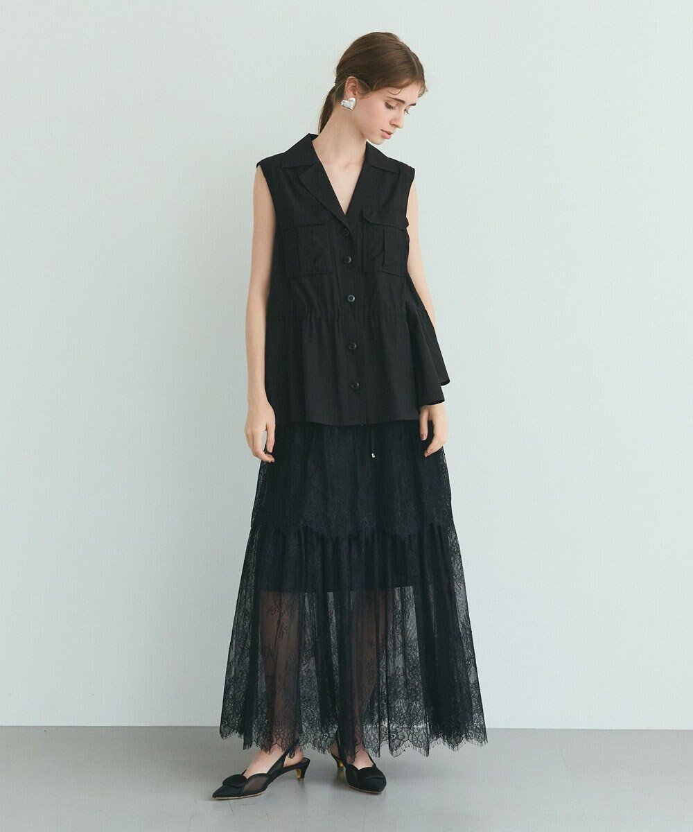 【グレース コンチネンタル/GRACE CONTINENTAL】のミリタリージレ インテリア・キッズ・メンズ・レディースファッション・服の通販 founy(ファニー) 　ファッション　Fashion　レディースファッション　Fashion for Women　アウター　Coat / Outerwear Collection　トップス・カットソー　Cut & Sew Tops　ベスト&ジレ / 重ね着スタイル　Vests & Gilets　ストリング　String, Drawstring　セットアップ　Set-Up, Coordinated Outfit　タンク　Tank Top, Sleeveless Top　ティアードスカート　Tiered Skirt, Flounced Skirt　ベスト　Vest, Waistcoat　ミリタリー　Military, Army Style　レース　Lace, Lace Fabric　切替　Switching, Contrast Panel　夏　Summer　春　Spring　S/S・春夏　SS, Spring/Summer, Warm Season　ブラック|ID: prp329100004582133 ipo3291000000033657038