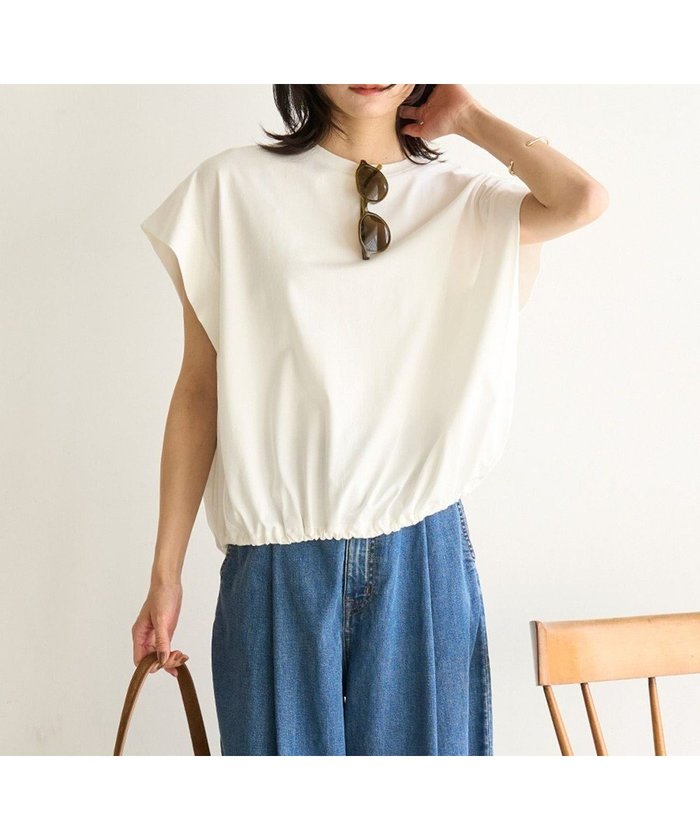 【アンフィーロ 自由区/UNFILO】の【UVカット/接触冷感】フレンチスリーブ ドロストTシャツ インテリア・キッズ・メンズ・レディースファッション・服の通販 founy(ファニー) https://founy.com/ ファッション Fashion レディースファッション Fashion for Women トップス・カットソー Cut & Sew Tops シャツ・ブラウス・オフィスカジュアル Elegant Blouses & Button-Ups ロングTシャツ・Tシャツ Longline T-Shirts & Tees カットソー・ベーシックTシャツ Cut-and-Sewn Tops / Stretch Tees & Basics 春 Spring カットソー Cut and Sewn Top ギャザー Gathered, Ruffled ストレッチ Stretch, Stretchy Fabric スリーブ Sleeve, Long Sleeve / Short Sleeve ドレープ Drape, Draping Fabric フレンチ French, French Style S/S・春夏 SS, Spring/Summer, Warm Season おすすめ Recommended / Our Picks 夏 Summer |ID: prp329100004582139 ipo3291000000032469076