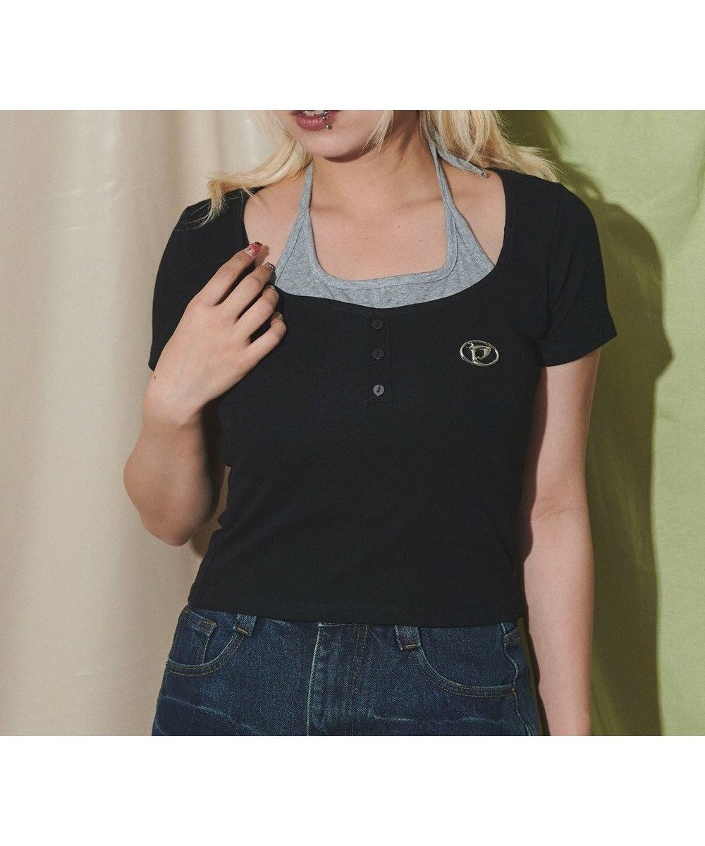 【ウィゴー/WEGO】のメタルパッチレイヤードピチTOP インテリア・キッズ・メンズ・レディースファッション・服の通販 founy(ファニー) 　ファッション　Fashion　レディースファッション　Fashion for Women　トップス・カットソー　Cut & Sew Tops　シャツ・ブラウス・オフィスカジュアル　Elegant Blouses & Button-Ups　ロングTシャツ・Tシャツ　Longline T-Shirts & Tees　カットソー・ベーシックTシャツ　Cut-and-Sewn Tops / Stretch Tees & Basics　カットソー　Cut and Sewn Top　キャミ　Camisole, Cami Top　ショート　Short, Short Length　スマホ　Smartphone, Mobile Device　パッチ　Patch, Appliqué　ボトム　Bottoms, Lower Wear　メタル　Metal, Metal Parts　半袖　Short Sleeve, Half Sleeve　夏　Summer　春　Spring　S/S・春夏　SS, Spring/Summer, Warm Season　ブラック|ID: prp329100004582144 ipo3291000000033657051