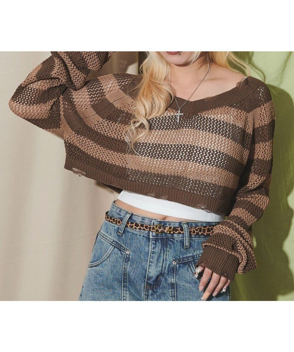 【ウィゴー/WEGO】のダメージボーダーショートニット インテリア・キッズ・メンズ・レディースファッション・服の通販 founy(ファニー) 　ファッション　Fashion　レディースファッション　Fashion for Women　トップス・カットソー　Cut & Sew Tops　ニット　Knit Tops & Sweaters　おすすめ　Recommended / Our Picks　キャミ　Camisole, Cami Top　ショート　Short, Short Length　スマホ　Smartphone, Mobile Device　セーター　Sweater, Knitwear　タンク　Tank Top, Sleeveless Top　ダメージ　Distressed, Destroyed　トレンド　Trend, Trending Now　ボーダー　Border, Stripe　夏　Summer　春　Spring　S/S・春夏　SS, Spring/Summer, Warm Season　ブラウン|ID: prp329100004582148 ipo3291000000032469156