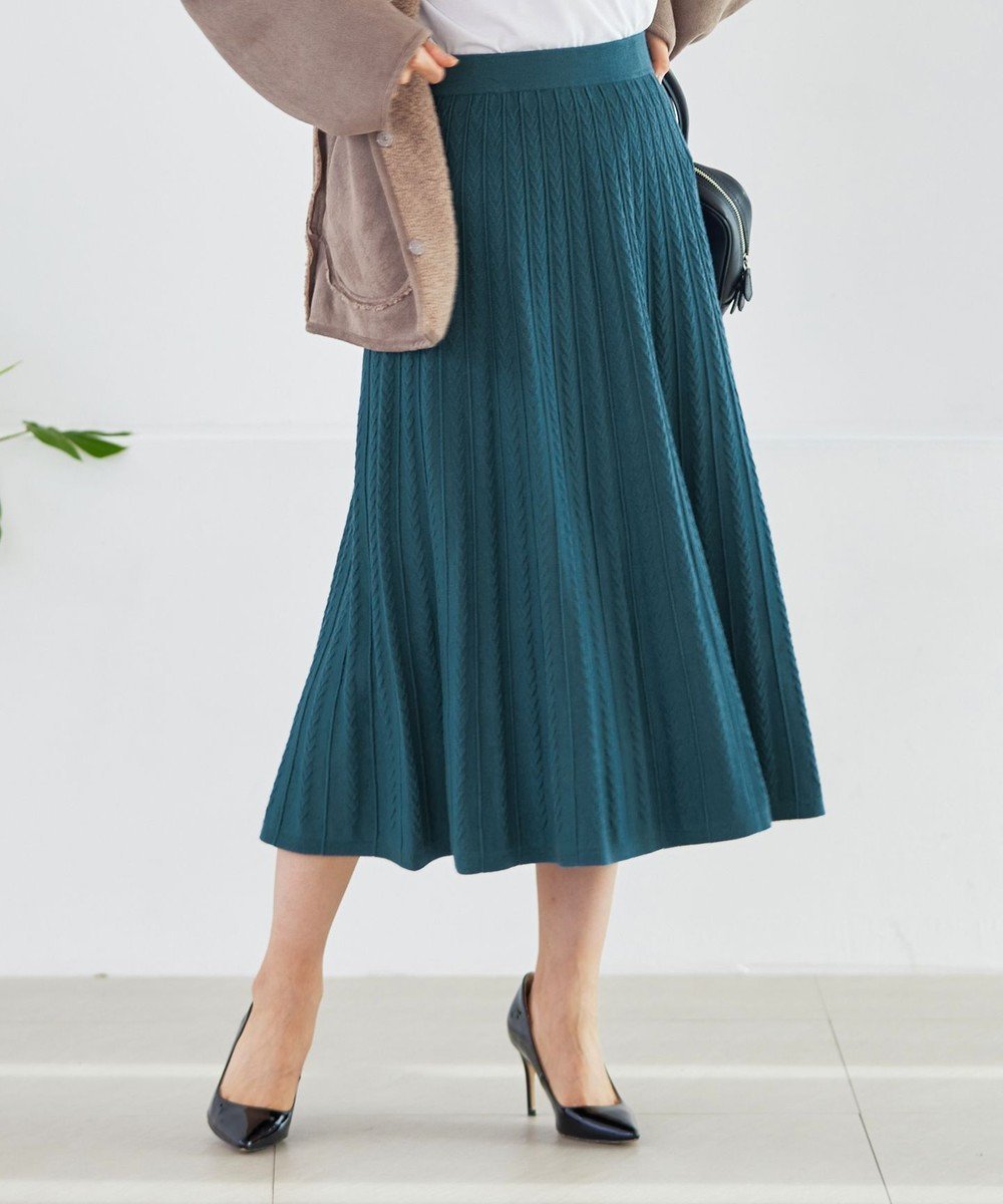 【ティアクラッセ/Tiaclasse】の【洗える】アラン柄ニットフレアスカート インテリア・キッズ・メンズ・レディースファッション・服の通販 founy(ファニー) 　ファッション　Fashion　レディースファッション　Fashion for Women　スカート　Skirts　Aライン・フレアスカート　A-Line & Flared Skirts　カーディガン　Cardigan, Knitwear　チュニック　Tunic, Long Top　ポケット　Pocket, Pocket Detail　エレガント 上品　Elegant　再入荷　Restock / Back in Stock　新作・新入荷　New Arrivals / New In　洗える　Machine Washable　A/W・秋冬　Autumn/Winter　ターコイズ|ID: prp329100004582942 ipo3291000000033586448