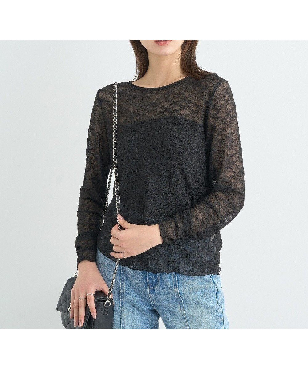 【アースミュージックアンドエコロジー/earth music&ecology】のシアーレースプルオーバー インテリア・キッズ・メンズ・レディースファッション・服の通販 founy(ファニー) 　ファッション　Fashion　レディースファッション　Fashion for Women　トップス・カットソー　Cut & Sew Tops　シャツ・ブラウス・オフィスカジュアル　Elegant Blouses & Button-Ups　ロングTシャツ・Tシャツ　Longline T-Shirts & Tees　カジュアルプルオーバー・ニットトップス　Pullovers & Knit Tops / Casual Pullovers　カットソー・ベーシックTシャツ　Cut-and-Sewn Tops / Stretch Tees & Basics　おすすめ　Recommended / Our Picks　エレガント 上品　Elegant　カットソー　Cut and Sewn Top　ストレッチ　Stretch, Stretchy Fabric　スマート　Smart, Elegant　フィット　Fit, Slim Fit　フェミニン　Feminine, Girly　ポケット　Pocket, Pocket Detail　夏　Summer　春　Spring　S/S・春夏　SS, Spring/Summer, Warm Season　透かし　Cut-Out, Lacework　Black|ID: prp329100004583090 ipo3291000000033467319