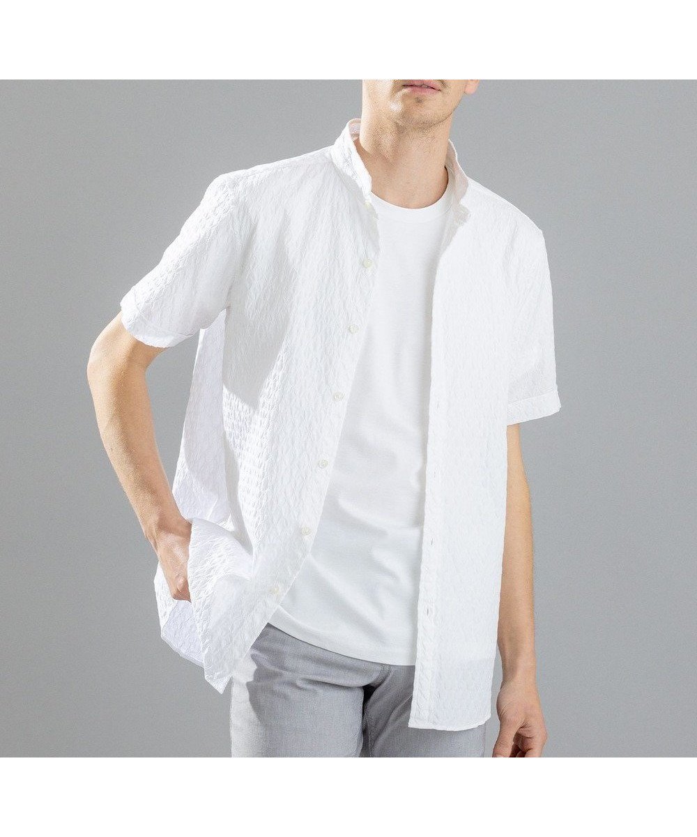 【ジョゼフ オム/JOSEPH HOMME / MEN】のシガーカッタージャガード ウイングカラー半袖シャツ インテリア・キッズ・メンズ・レディースファッション・服の通販 founy(ファニー) 　ファッション　Fashion　メンズファッション　Fashion for Men　トップス・カットソー　Cut & Sew Tops　メンズシャツ　Shirts　インナー　Innerwear　シェイプ　Shape, Slim Fit　シンプル　Simple, Minimal　ジャケット　Jacket, Outerwear　ストレッチ　Stretch, Stretchy Fabric　半袖　Short Sleeve, Half Sleeve　夏　Summer　春　Spring　S/S・春夏　SS, Spring/Summer, Warm Season　ホワイト系|ID: prp329100004583612 ipo3291000000033629488