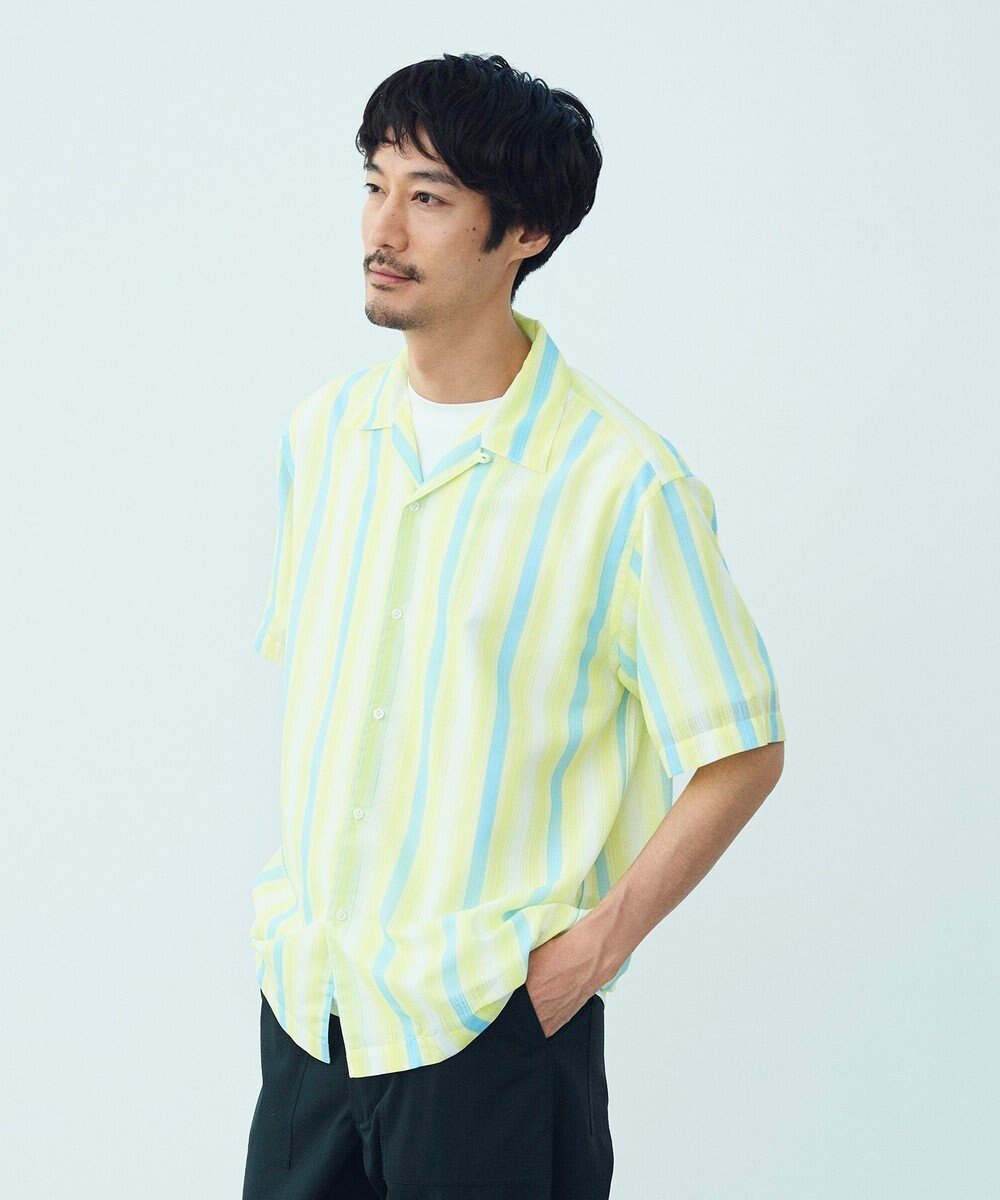 【アンフィーロ/UNFILO / MEN】の【接触冷感】シアーメッシュプリント オープンカラーシャツ【ギフトにもおすすめ】 インテリア・キッズ・メンズ・レディースファッション・服の通販 founy(ファニー) 　ファッション　Fashion　メンズファッション　Men's Style Online　トップス・カットソー　Tops/Tshirt/Men　シャツ　Shirts　おすすめ　Recommend　ギフト プレゼント　Gift Present　コレクション　Collection　シアー　Sheer　ストライプ　Stripe　プリント　Print　夏　Summer　春　Spring　S/S・春夏　Ss・Spring/Summer　軽量　Lightweight　イエローストライプ|ID: prp329100004583614 ipo3291000000032562898