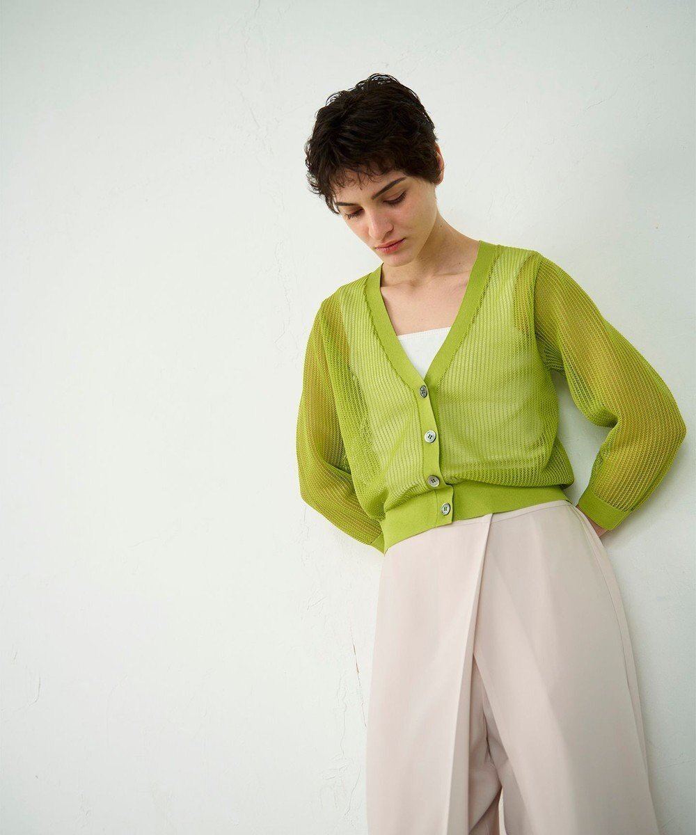 【グレース コンチネンタル/GRACE CONTINENTAL】のメッシュニットカーディガン インテリア・キッズ・メンズ・レディースファッション・服の通販 founy(ファニー) 　ファッション　Fashion　レディースファッション　Fashion for Women　トップス・カットソー　Cut & Sew Tops　ニット　Knit Tops & Sweaters　カーディガン・羽織り　Layered Style Cardigans　カーディガン　Cardigan, Knitwear　トレンド　Trend, Trending Now　メッシュ　Mesh, Net Fabric　夏　Summer　定番　Standard, Basic Item　春　Spring　S/S・春夏　SS, Spring/Summer, Warm Season　グリーン|ID: prp329100004583623 ipo3291000000034253020