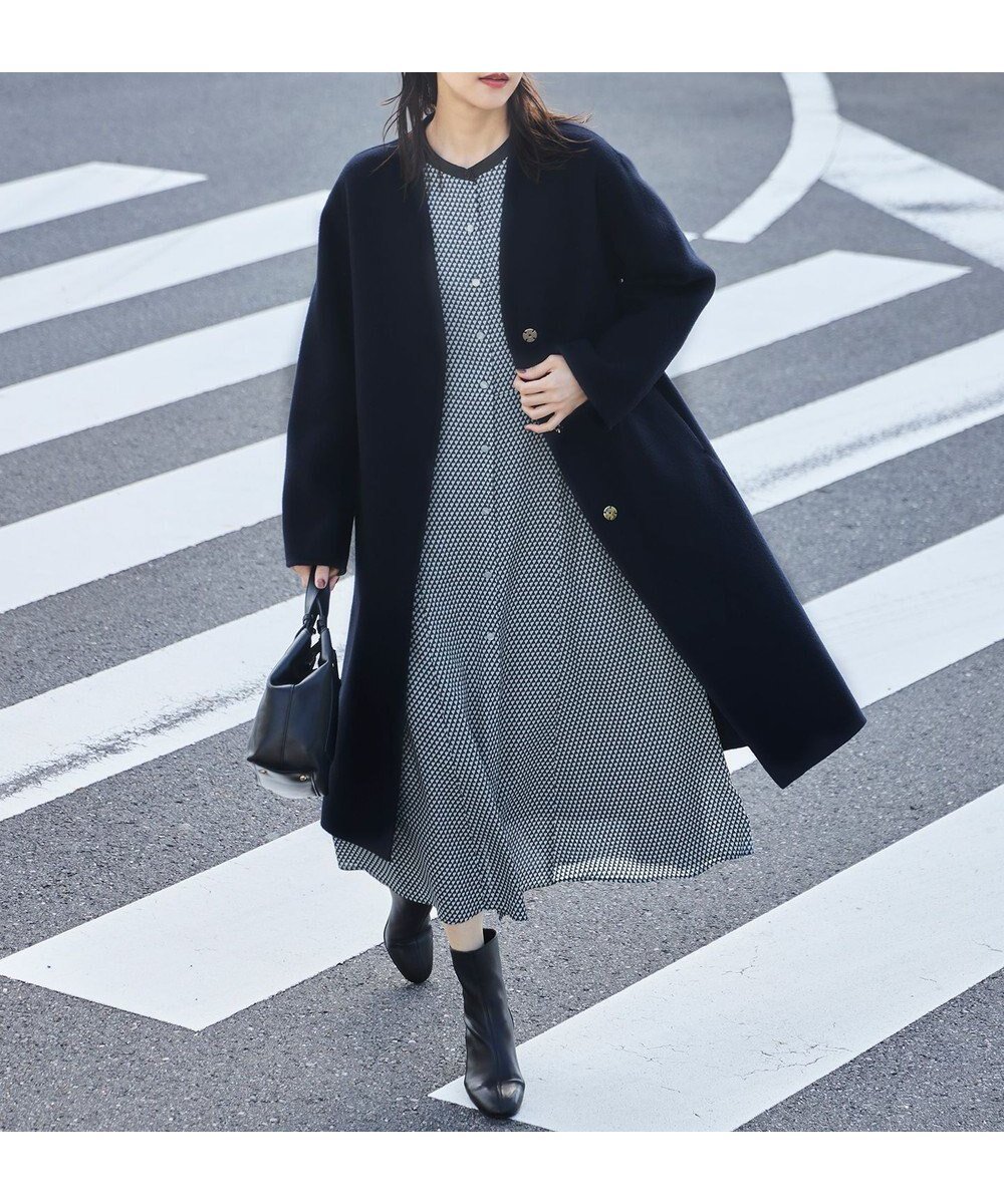 【自由区/JIYU-KU】のウールリバーロング コート インテリア・キッズ・メンズ・レディースファッション・服の通販 founy(ファニー) 　ファッション　Fashion　レディースファッション　Ladies' Fashion Online　アウター　Coat Outerwear　コート　Coats　ジャケット　Jackets　インナー　Inner　エレガント 上品　Elegant　ガウン　Gown　ショート　Short　シンプル　Simple　ジャケット　Jacket　ドロップ　Drop　バランス　Balance　フォルム　Form　ロング　Long　A/W・秋冬　Aw・Autumn/Winter・Fw・Fall-Winter　ネイビー|ID: prp329100004583625 ipo3291000000032487846