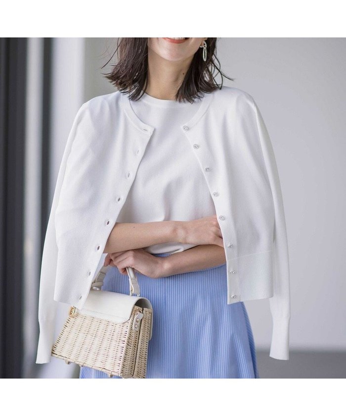 【組曲/KUMIKYOKU】の【UVケア・接触冷感】MINA ニットカーディガン インテリア・キッズ・メンズ・レディースファッション・服の通販 founy(ファニー) https://founy.com/ ファッション Fashion レディースファッション Fashion for Women トップス・カットソー Cut & Sew Tops ニット Knit Tops & Sweaters カーディガン・羽織り Layered Style Cardigans 春 Spring カーディガン Cardigan, Knitwear コンパクト Compact, Small Size シンプル Simple, Minimal ストレッチ Stretch, Stretchy Fabric チャーム Charm, Pendant 長袖 Long Sleeve, Full Sleeve バランス Balance, Style Balance ビジュー Bijou, Jewel-like Accent フラワー Flower, Floral フリル Frill, Ruffle モダン Modern, Contemporary モチーフ Motif, Design Theme S/S・春夏 SS, Spring/Summer, Warm Season 夏 Summer エレガント 上品 Elegant |ID: prp329100004583970 ipo3291000000034311293