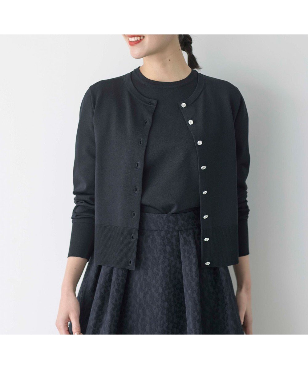 【組曲/KUMIKYOKU】の【UVケア・接触冷感】MINA ニットカーディガン インテリア・キッズ・メンズ・レディースファッション・服の通販 founy(ファニー) 　ファッション　Fashion　レディースファッション　Fashion for Women　トップス・カットソー　Cut & Sew Tops　ニット　Knit Tops & Sweaters　カーディガン・羽織り　Layered Style Cardigans　春　Spring　カーディガン　Cardigan, Knitwear　コンパクト　Compact, Small Size　シンプル　Simple, Minimal　ストレッチ　Stretch, Stretchy Fabric　チャーム　Charm, Pendant　長袖　Long Sleeve, Full Sleeve　バランス　Balance, Style Balance　ビジュー　Bijou, Jewel-like Accent　フラワー　Flower, Floral　フリル　Frill, Ruffle　モダン　Modern, Contemporary　モチーフ　Motif, Design Theme　S/S・春夏　SS, Spring/Summer, Warm Season　夏　Summer　エレガント 上品　Elegant　ブラック系|ID: prp329100004583970 ipo3291000000034311297