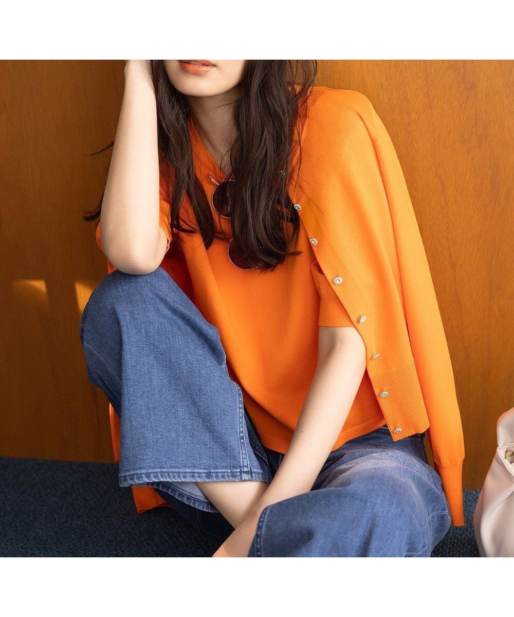 【組曲/KUMIKYOKU】の【UVケア・接触冷感】MINA ニットカーディガン インテリア・キッズ・メンズ・レディースファッション・服の通販 founy(ファニー) 　ファッション　Fashion　レディースファッション　Fashion for Women　トップス・カットソー　Cut & Sew Tops　ニット　Knit Tops & Sweaters　カーディガン・羽織り　Layered Style Cardigans　春　Spring　カーディガン　Cardigan, Knitwear　コンパクト　Compact, Small Size　シンプル　Simple, Minimal　ストレッチ　Stretch, Stretchy Fabric　チャーム　Charm, Pendant　長袖　Long Sleeve, Full Sleeve　バランス　Balance, Style Balance　ビジュー　Bijou, Jewel-like Accent　フラワー　Flower, Floral　フリル　Frill, Ruffle　モダン　Modern, Contemporary　モチーフ　Motif, Design Theme　S/S・春夏　SS, Spring/Summer, Warm Season　夏　Summer　エレガント 上品　Elegant　オレンジ系|ID: prp329100004583970 ipo3291000000034311299