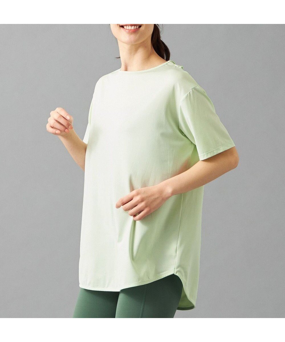 【チャコット/Chacott】のChacott BALANCE ドライストレッチカットアウトTシャツ インテリア・キッズ・メンズ・レディースファッション・服の通販 founy(ファニー) 　ファッション　Fashion　レディースファッション　Fashion for Women　トップス・カットソー　Cut & Sew Tops　シャツ・ブラウス・オフィスカジュアル　Elegant Blouses & Button-Ups　ロングTシャツ・Tシャツ　Longline T-Shirts & Tees　吸水　Absorbent, Quick-Dry　軽量　Lightweight, Ultra Light　ストレッチ　Stretch, Stretchy Fabric　スポーツ　Sports, Activewear　なめらか　Smooth, Silky Texture　パターン　Pattern, Design Print　エレガント 上品　Elegant　ライムグリーン|ID: prp329100004584344 ipo3291000000032498995