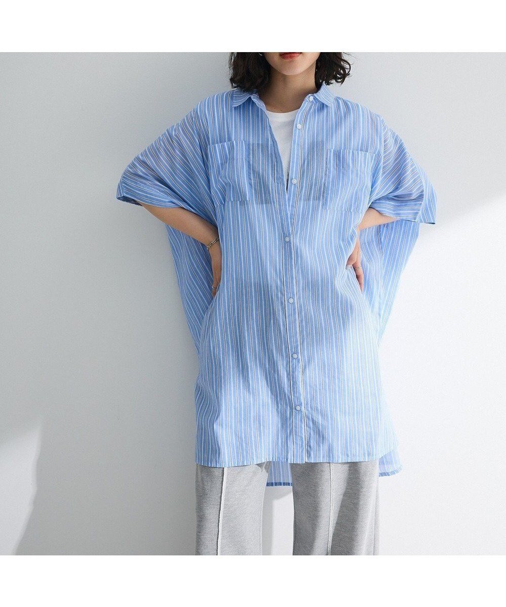 【グリーンパークス/Green Parks】のI ボイルポンチョチュニック インテリア・キッズ・メンズ・レディースファッション・服の通販 founy(ファニー) 　ファッション　Fashion　レディースファッション　Ladies' Fashion Online　アウター　Coat Outerwear　ポンチョ　Ponchos　ワンピース　Dress　チュニック　Tunic　ダブル　Double　チュニック　Tunic　フロント　Front　ヘムライン　Hemline　ポケット　Pocket　夏　Summer　春　Spring　S/S・春夏　Ss・Spring/Summer　Stripe|ID: prp329100004584717 ipo3291000000032503547