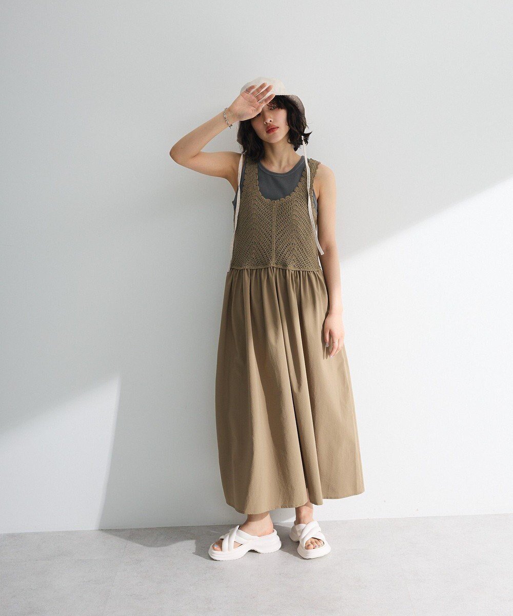 【グリーンパークス/Green Parks】の・SUGAR SPOON クロシェキリカエワンピース インテリア・キッズ・メンズ・レディースファッション・服の通販 founy(ファニー) ファッション Fashion レディースファッション Fashion for Women ワンピース Dresses ニットワンピース Knit Dresses おすすめ Recommended / Our Picks インナー Innerwear クロシェ Crochet, Knitted Lace フェミニン Feminine, Girly フレア Flare, Flared ポケット Pocket, Pocket Detail 今季 This Season, Current Season 夏 Summer 春 Spring S/S・春夏 SS, Spring/Summer, Warm Season Gray Beige|ID: prp329100004584720 ipo3291000000033521876