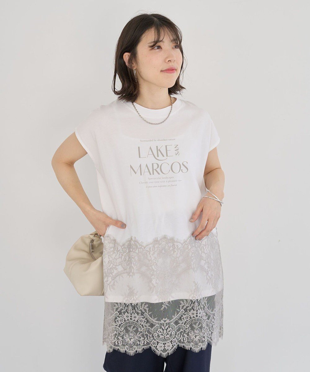 【グリーンパークス/Green Parks】のフレンチスリーブ裾レースロゴチュニック 人気、トレンドファッション・服の通販 founy(ファニー) 　ファッション　Fashion　レディースファッション　Fashion for Women　ワンピース　Dresses　チュニック　Tunic Tops & Dresses　おすすめ　Recommended / Our Picks　エレガント 上品　Elegant　スリーブ　Sleeve, Long Sleeve / Short Sleeve　チュニック　Tunic, Long Top　テクスチャー　Texture, Textured Fabric　ドッキング　Docking, Mixed Material　バランス　Balance, Style Balance　フレンチ　French, French Style　ボトム　Bottoms, Lower Wear　ポケット　Pocket, Pocket Detail　リラックス　Relax, Relaxed Fit　ルーズ　Loose, Oversized　レース　Lace, Lace Fabric　ロング　Long, Long-Length　ワイド　Wide, Wide Fit　A/W・秋冬　Autumn/Winter　 other-1|ID: prp329100004585590 ipo3291000000032514989