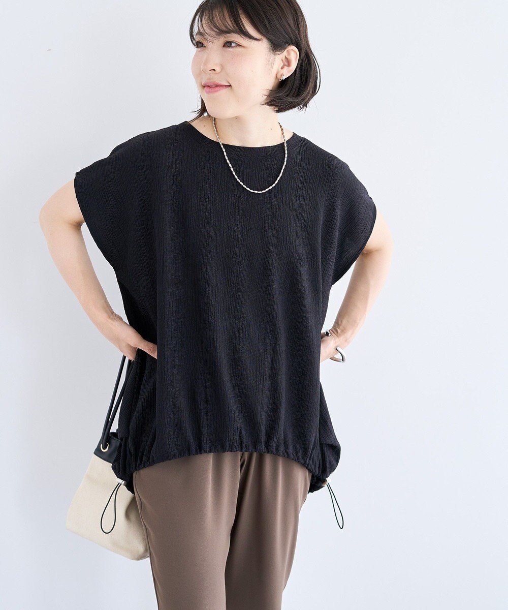 【グリーンパークス/Green Parks】の表面カット裾ドロストプルオーバー インテリア・キッズ・メンズ・レディースファッション・服の通販 founy(ファニー) 　ファッション　Fashion　レディースファッション　Fashion for Women　トップス・カットソー　Cut & Sew Tops　シャツ・ブラウス・オフィスカジュアル　Elegant Blouses & Button-Ups　ロングTシャツ・Tシャツ　Longline T-Shirts & Tees　カジュアルプルオーバー・ニットトップス　Pullovers & Knit Tops / Casual Pullovers　カットソー・ベーシックTシャツ　Cut-and-Sewn Tops / Stretch Tees & Basics　カットソー　Cut and Sewn Top　スリーブ　Sleeve, Long Sleeve / Short Sleeve　フォルム　Silhouette, Form　フレンチ　French, French Style　ポケット　Pocket, Pocket Detail　夏　Summer　春　Spring　S/S・春夏　SS, Spring/Summer, Warm Season　Black|ID: prp329100004585592 ipo3291000000032515001
