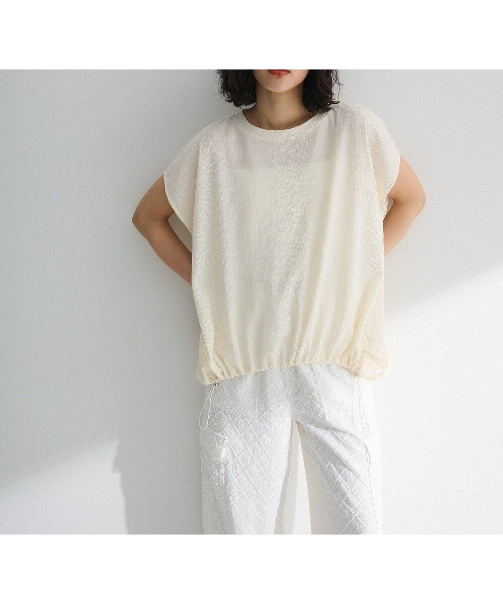 【グリーンパークス/Green Parks】の表面カット裾ドロストプルオーバー インテリア・キッズ・メンズ・レディースファッション・服の通販 founy(ファニー) 　ファッション　Fashion　レディースファッション　Fashion for Women　トップス・カットソー　Cut & Sew Tops　シャツ・ブラウス・オフィスカジュアル　Elegant Blouses & Button-Ups　ロングTシャツ・Tシャツ　Longline T-Shirts & Tees　カジュアルプルオーバー・ニットトップス　Pullovers & Knit Tops / Casual Pullovers　カットソー・ベーシックTシャツ　Cut-and-Sewn Tops / Stretch Tees & Basics　カットソー　Cut and Sewn Top　スリーブ　Sleeve, Long Sleeve / Short Sleeve　フォルム　Silhouette, Form　フレンチ　French, French Style　ポケット　Pocket, Pocket Detail　夏　Summer　春　Spring　S/S・春夏　SS, Spring/Summer, Warm Season　Ecru|ID: prp329100004585592 ipo3291000000032515005
