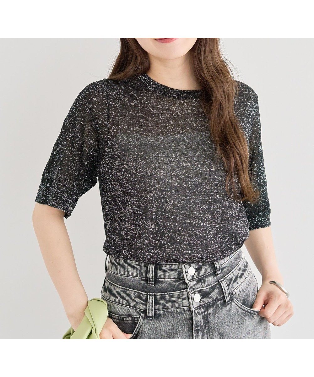 【グリーンパークス/Green Parks】の・Petit Fleur ラメシアーニット インテリア・キッズ・メンズ・レディースファッション・服の通販 founy(ファニー) 　ファッション　Fashion　レディースファッション　Fashion for Women　トップス・カットソー　Cut & Sew Tops　ニット　Knit Tops & Sweaters　おすすめ　Recommended / Our Picks　インナー　Innerwear　キャミソール　Camisole, Spaghetti Strap Top　シアー　Sheer, See-Through　セーター　Sweater, Knitwear　ビスチェ　Bustier, Corset Top　ベーシック　Basic, Essential　ポケット　Pocket, Pocket Detail　夏　Summer　春　Spring　S/S・春夏　SS, Spring/Summer, Warm Season　Black|ID: prp329100004585608 ipo3291000000033714673