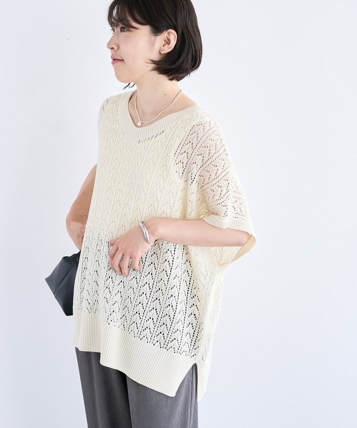【グリーンパークス/Green Parks】の透かし編みニットチュニック インテリア・キッズ・メンズ・レディースファッション・服の通販 founy(ファニー) https://founy.com/ ファッション Fashion レディースファッション Fashion for Women ワンピース Dresses チュニック Tunic Tops & Dresses おすすめ Recommended / Our Picks カットソー Cut and Sewn Top チュニック Tunic, Long Top ポケット Pocket, Pocket Detail 夏 Summer 春 Spring S/S・春夏 SS, Spring/Summer, Warm Season 透かし Cut-Out, Lacework |ID: prp329100004585623 ipo3291000000032515132