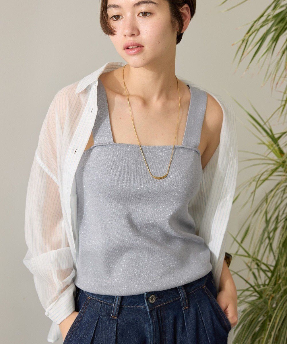 【アメリカンホリック/AMERICAN HOLIC】のラメニットタンクトップ インテリア・キッズ・メンズ・レディースファッション・服の通販 founy(ファニー) 　ファッション　Fashion　レディースファッション　Fashion for Women　トップス・カットソー　Cut & Sew Tops　ニット　Knit Tops & Sweaters　キャミソール&ノースリーブ　Camisoles & Sleeveless Tops　カットソー　Cut and Sewn Top　キャミソール　Camisole, Spaghetti Strap Top　コンパクト　Compact, Small Size　ショート　Short, Short Length　タンク　Tank Top, Sleeveless Top　トレンド　Trend, Trending Now　フィット　Fit, Slim Fit　ポケット　Pocket, Pocket Detail　夏　Summer　春　Spring　S/S・春夏　SS, Spring/Summer, Warm Season　Sax|ID: prp329100004585634 ipo3291000000032515185